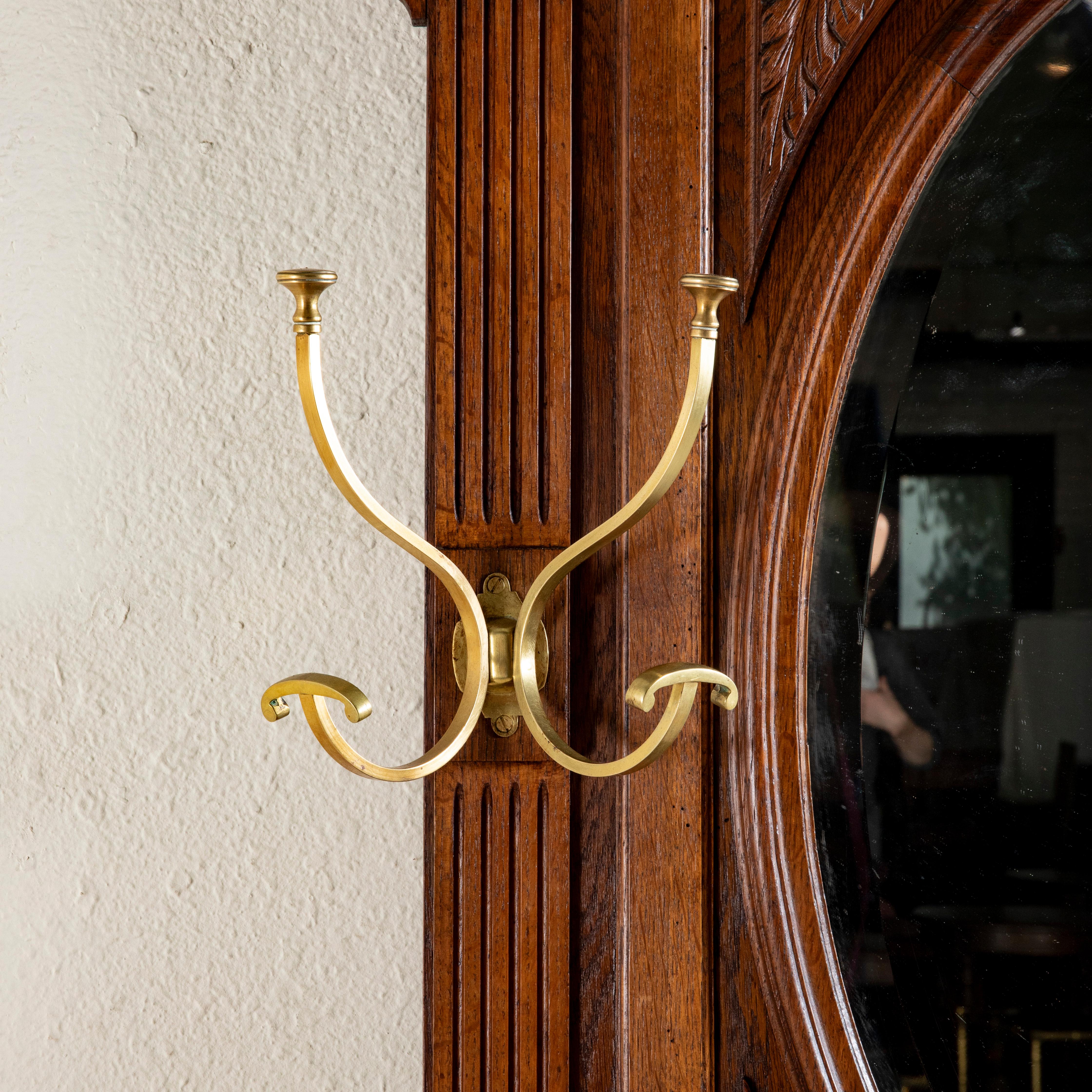 Bronze Mid-19th Century French Hand Carved Walnut Hall Tree, Coat Rack, Umbrella Stand For Sale