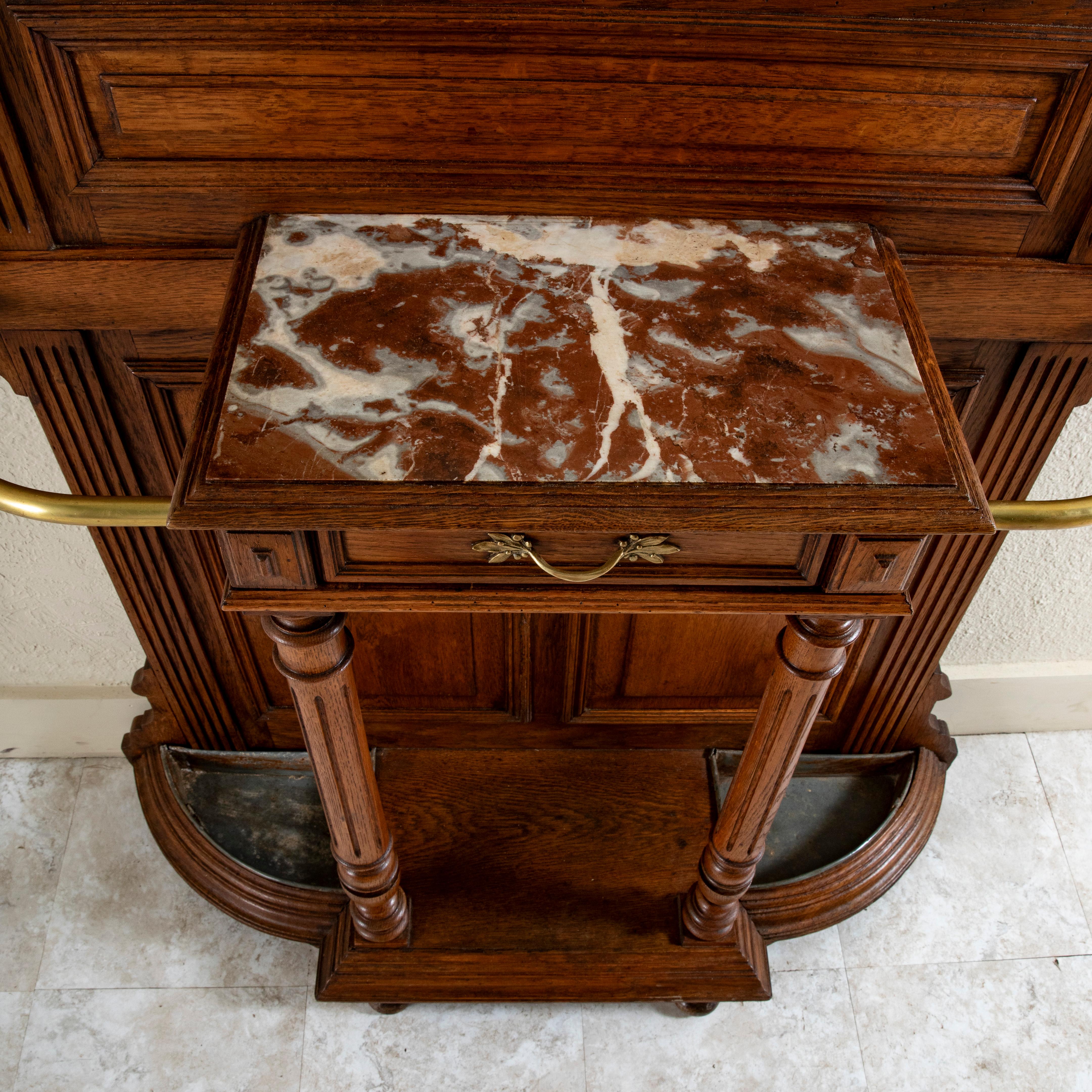 Mid-19th Century French Hand Carved Walnut Hall Tree, Coat Rack, Umbrella Stand 4