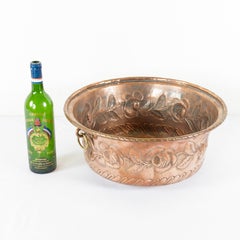 Mid-19th Century French Hand Hammered Copper Repousse Cauldron, Bowl, Cachepot