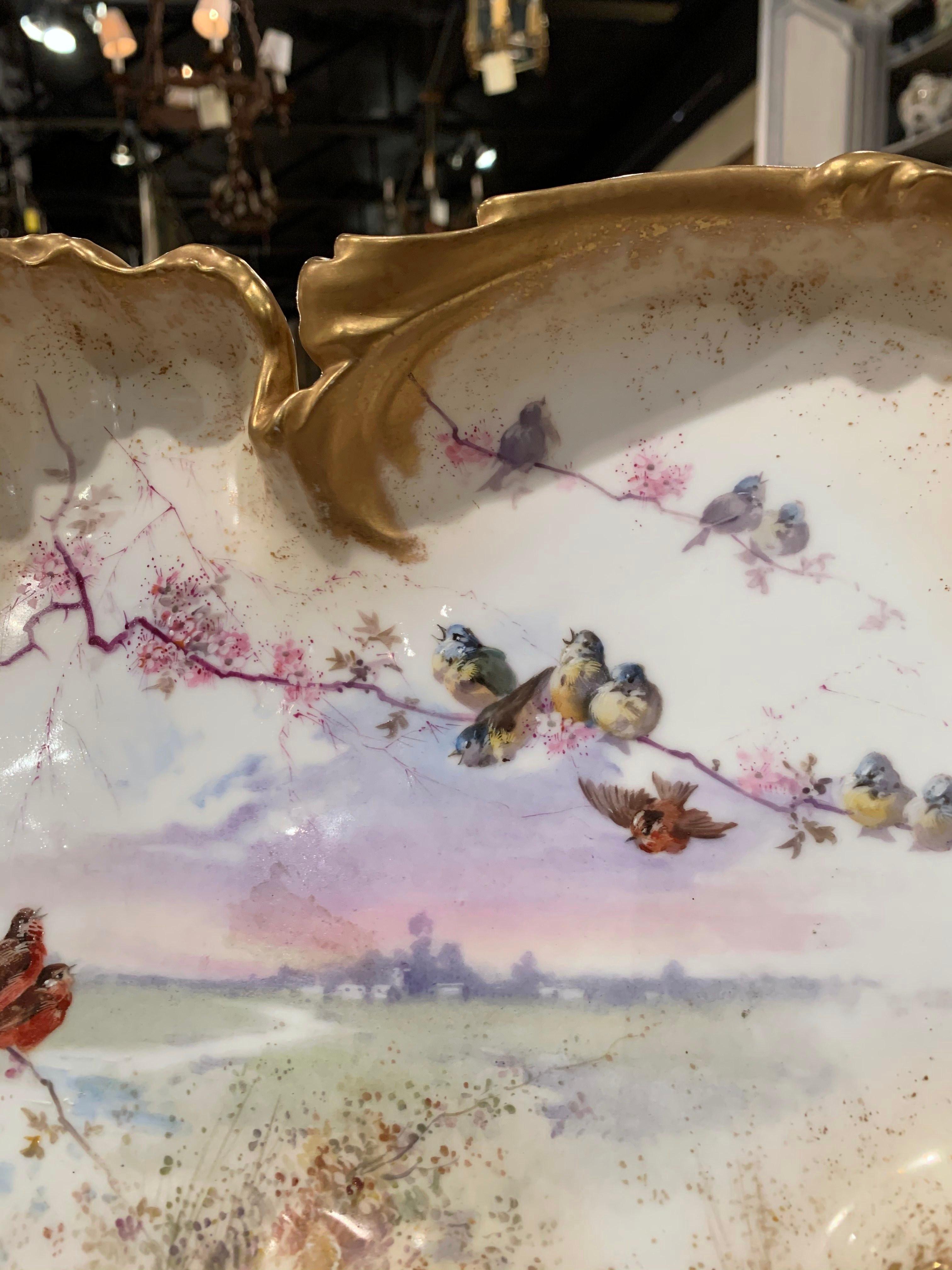 Napoleon III Mid-19th Century French Hand Painted and Gilt Porcelain Dish with Bird Decor