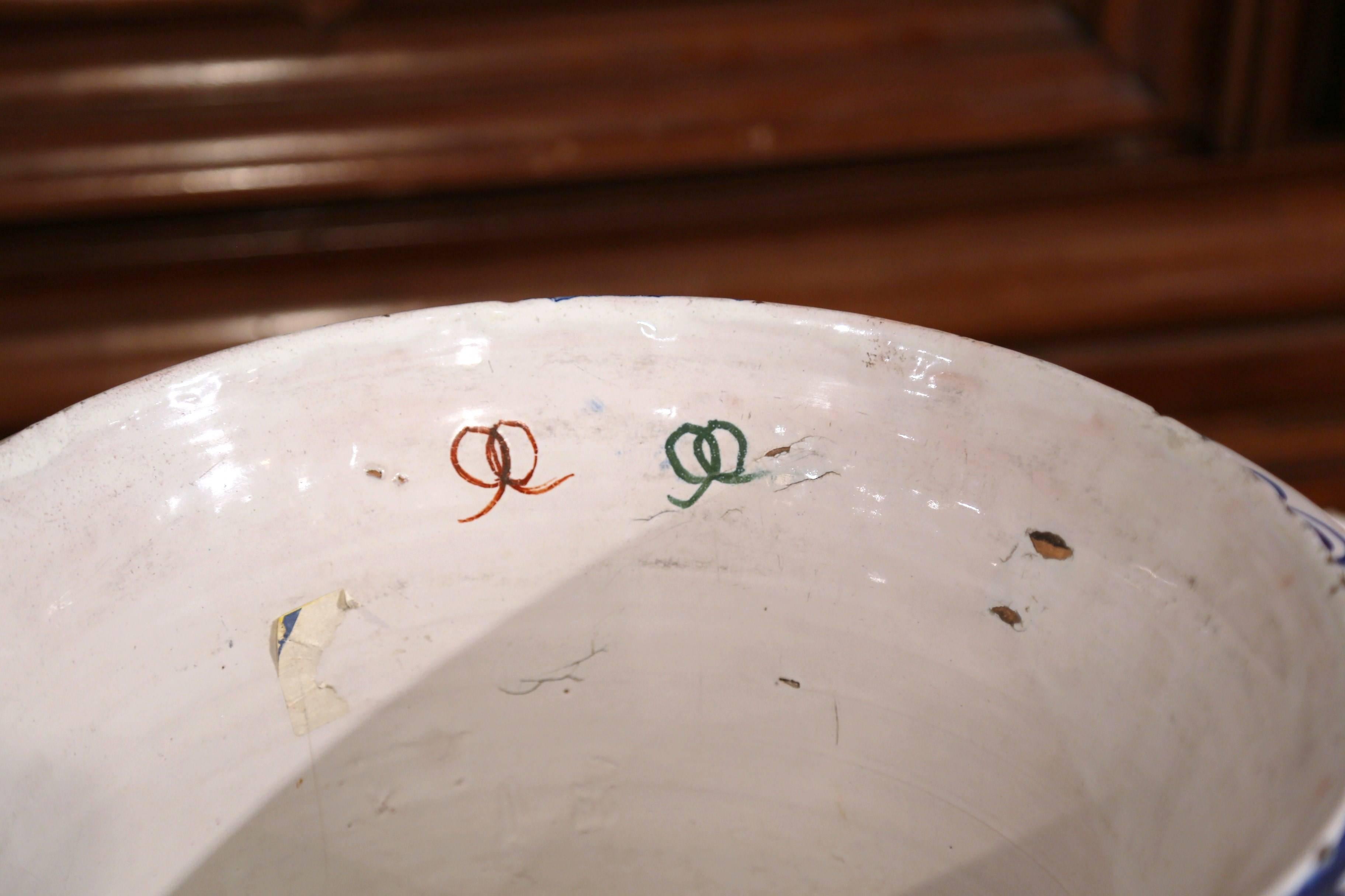Mid-19th Century French Hand-Painted Blue and White Cachepot Planter 3