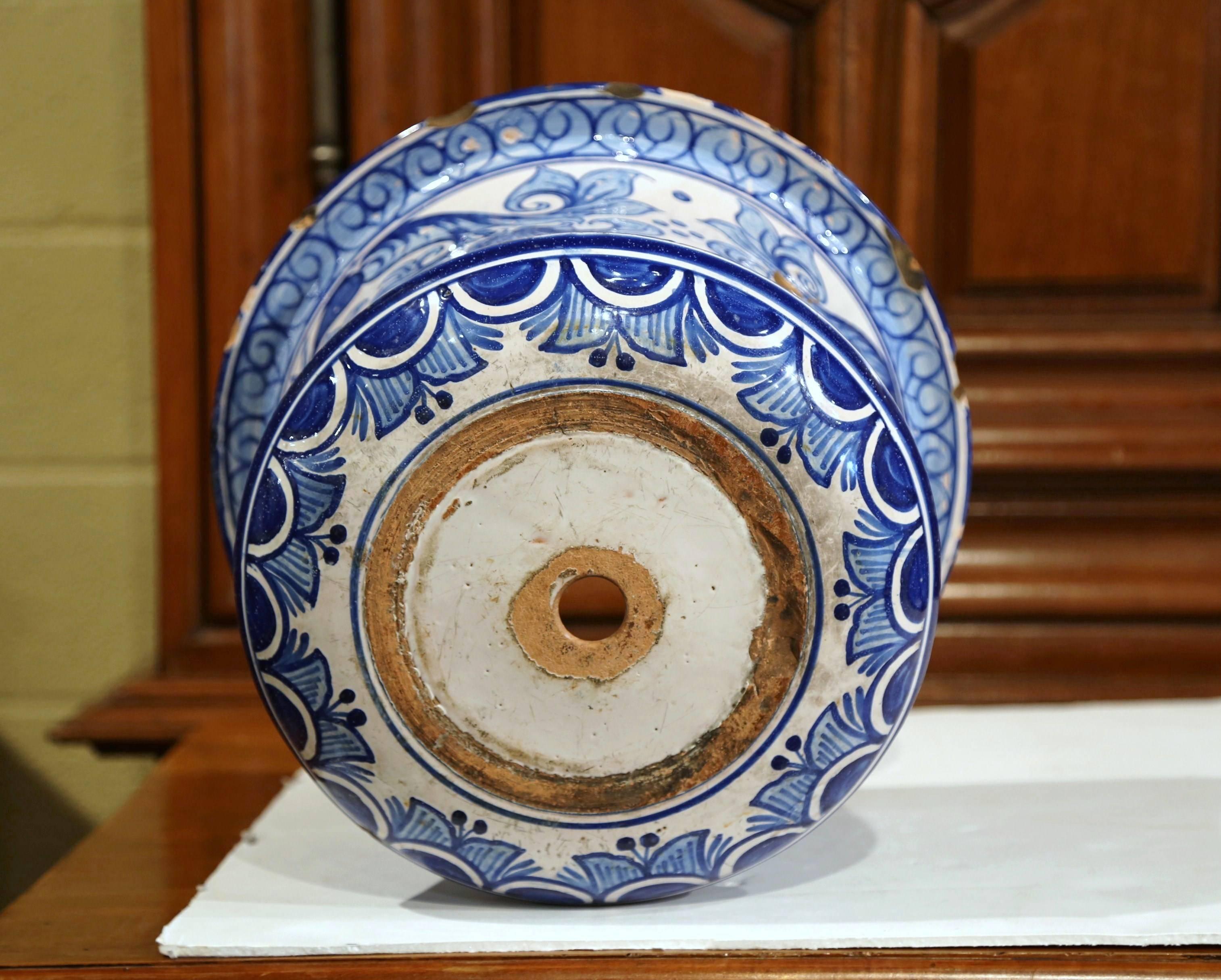 Mid-19th Century French Hand-Painted Blue and White Cachepot Planter 4