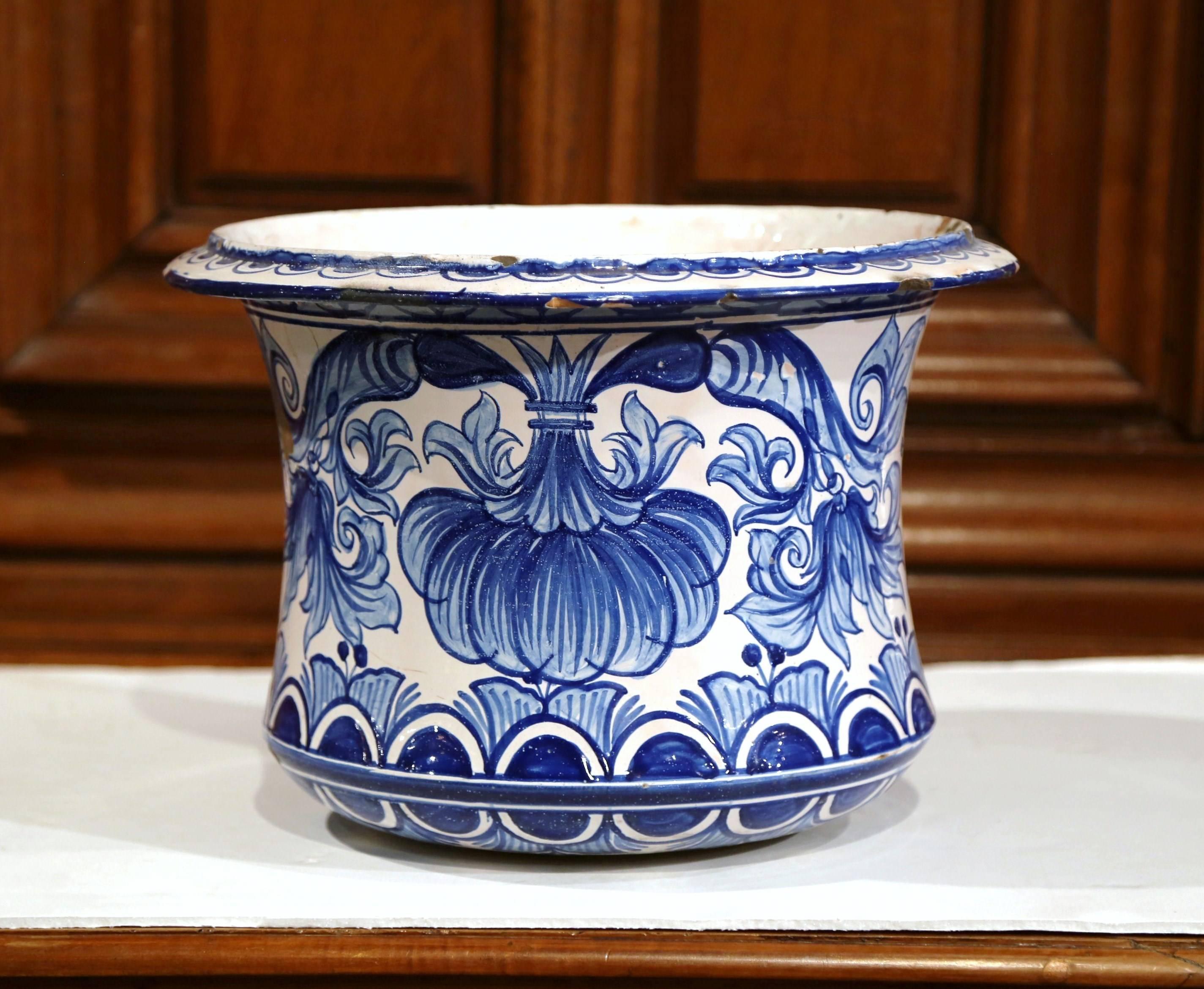 blue and white cache pot