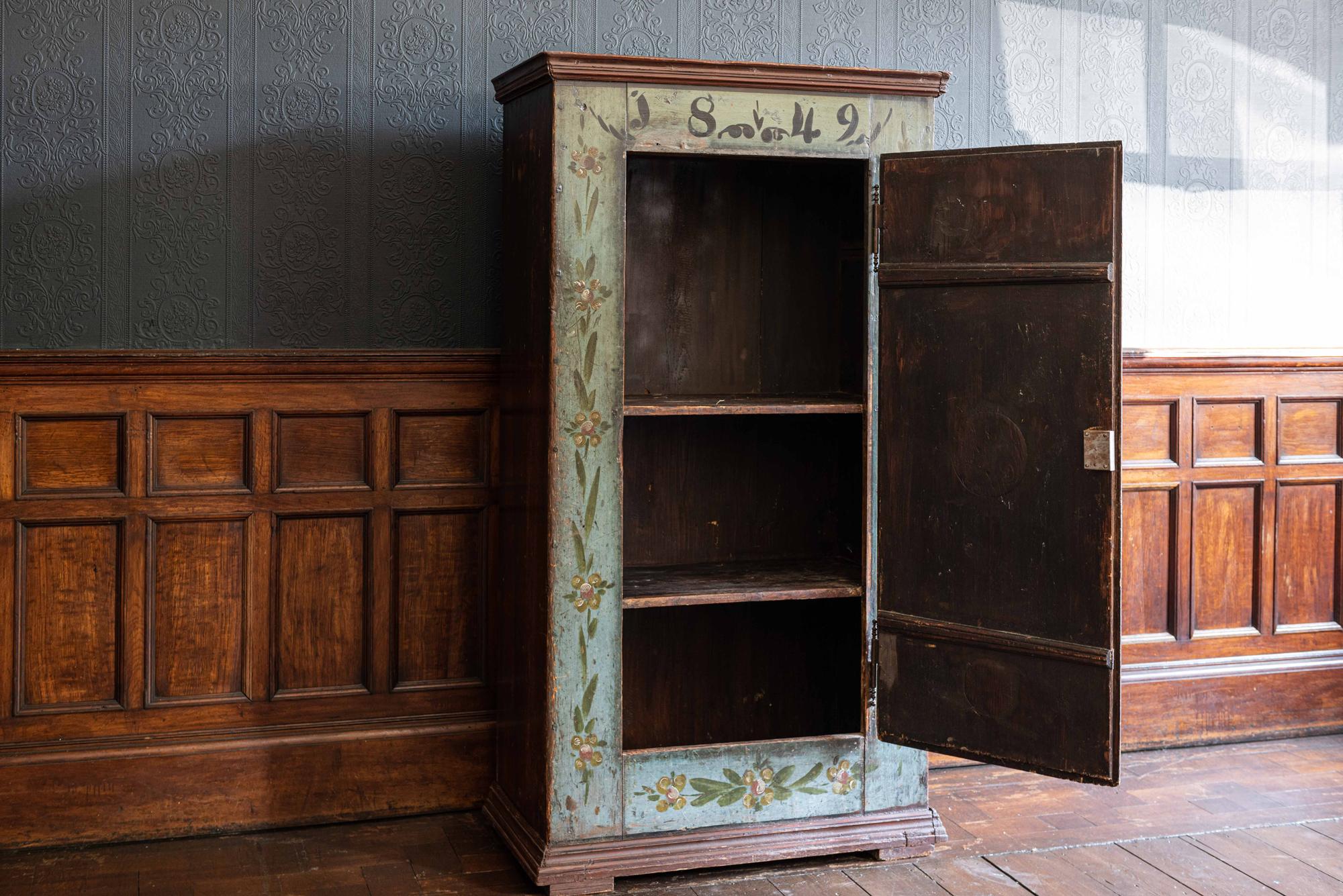 French Provincial Mid-19th Century French Hand Painted Cupboard, 1849
