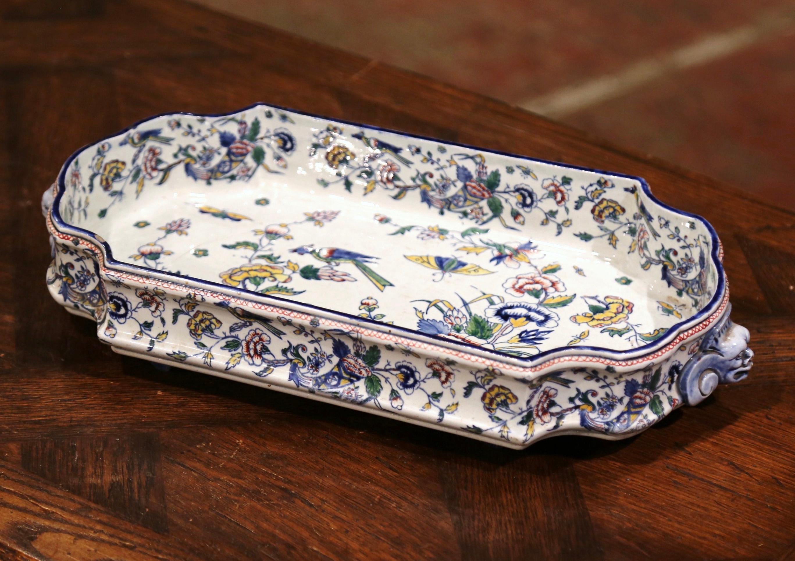 Mid-19th Century French Hand Painted Faience Jardinière Attributed to Gien In Excellent Condition In Dallas, TX
