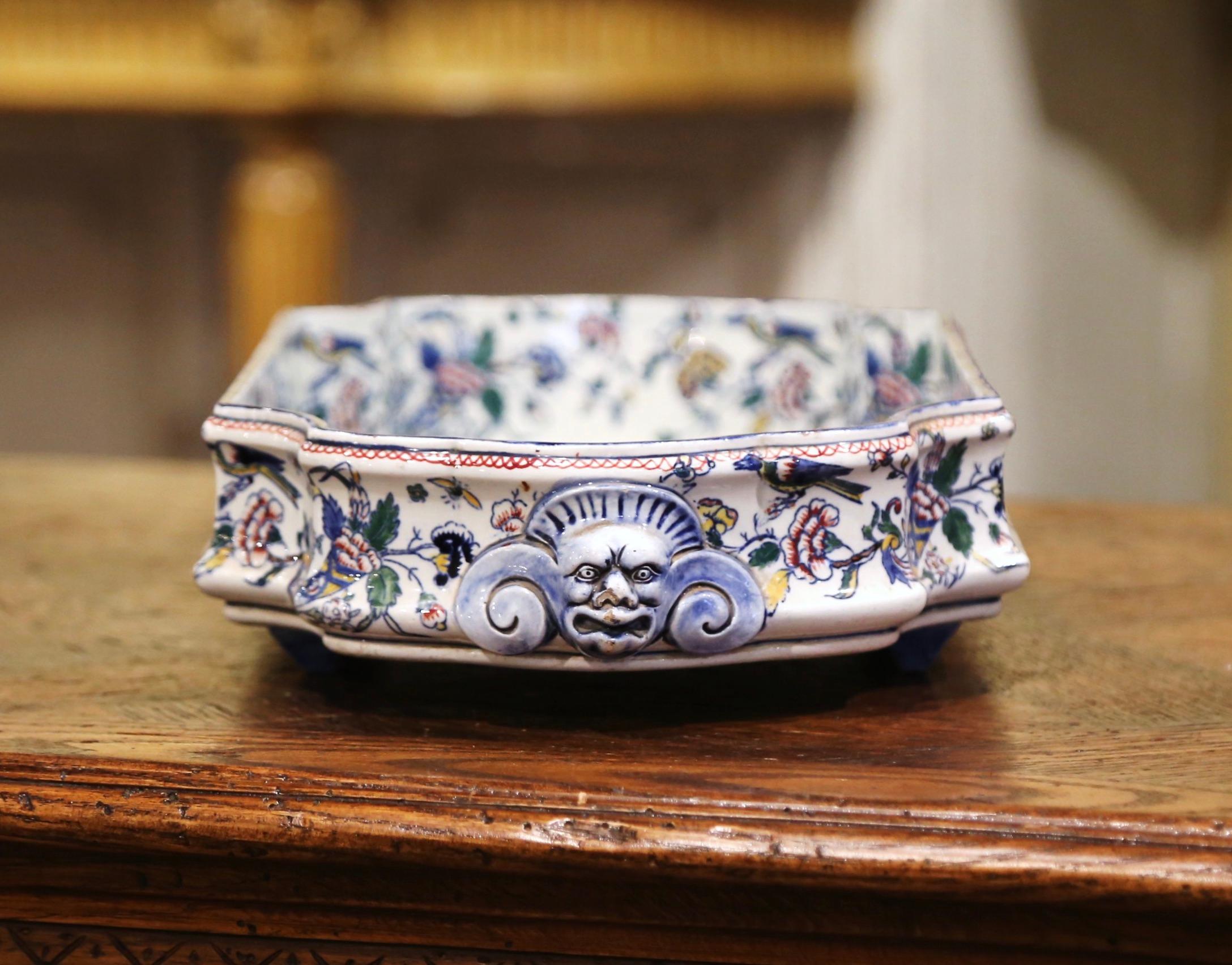 Mid-19th Century French Hand Painted Faience Jardinière Attributed to Gien 2