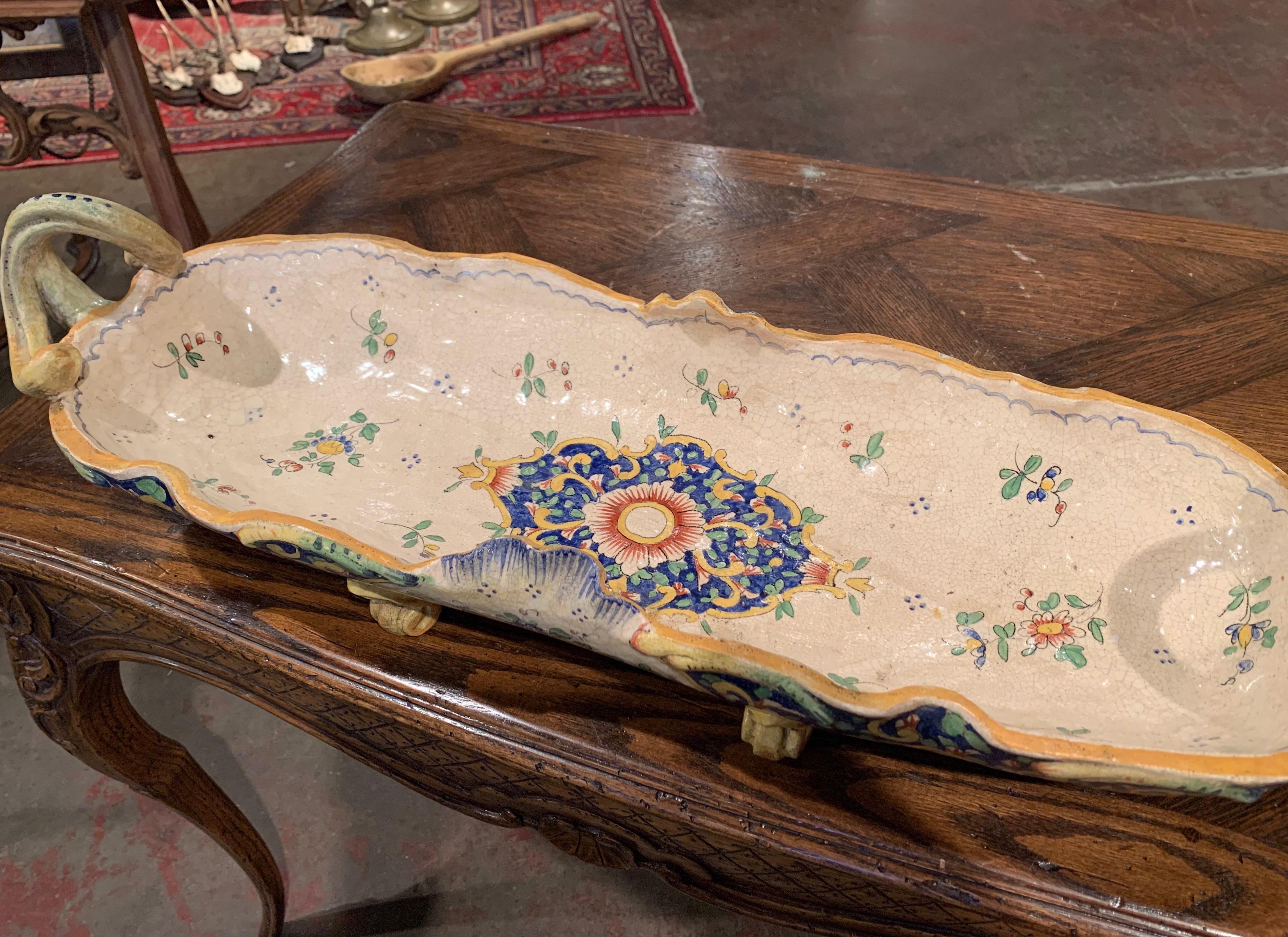 Hand-Crafted Mid-19th Century French Hand Painted Faience Jardinière from Rouen For Sale