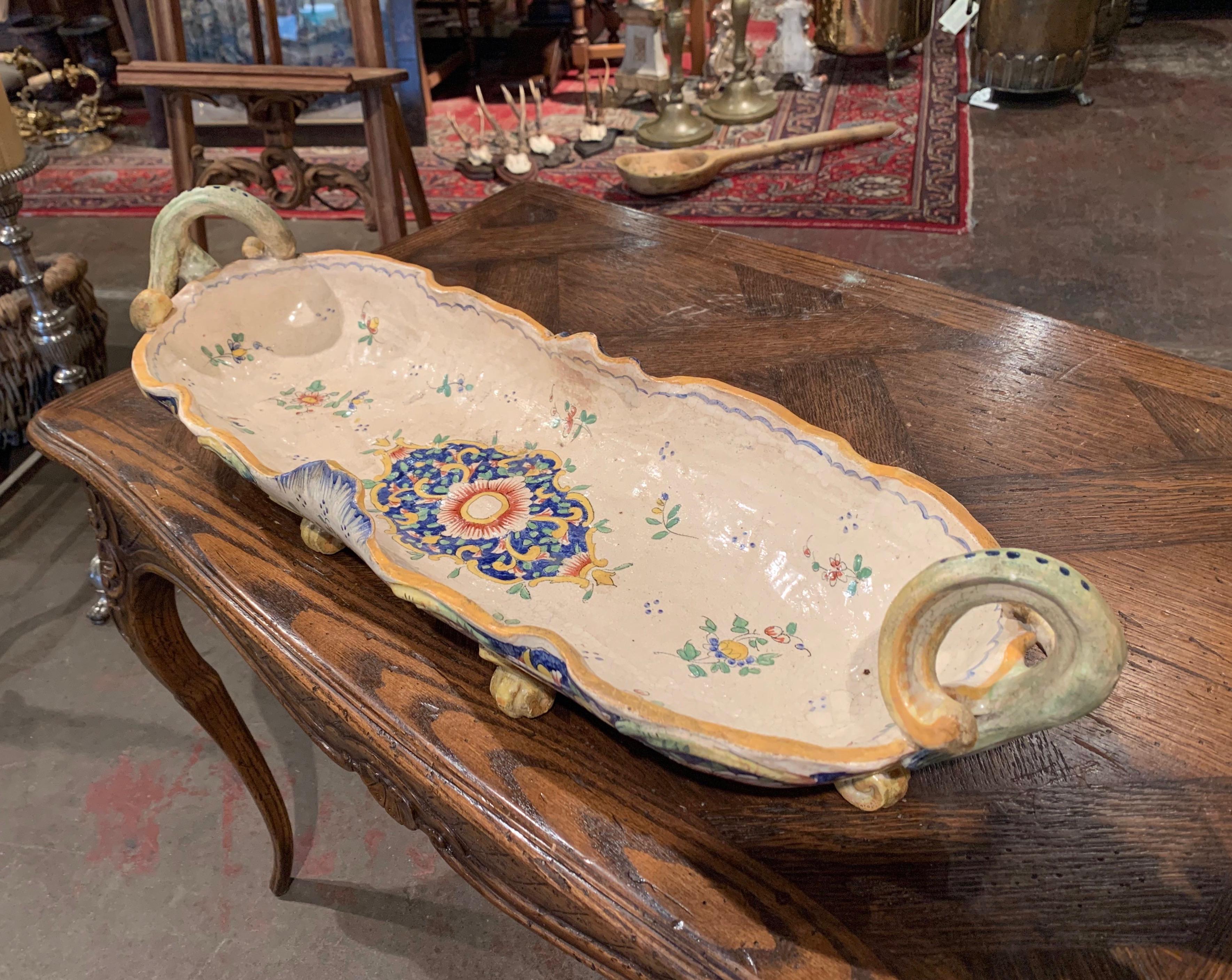 Mid-19th Century French Hand Painted Faience Jardinière from Rouen For Sale 1