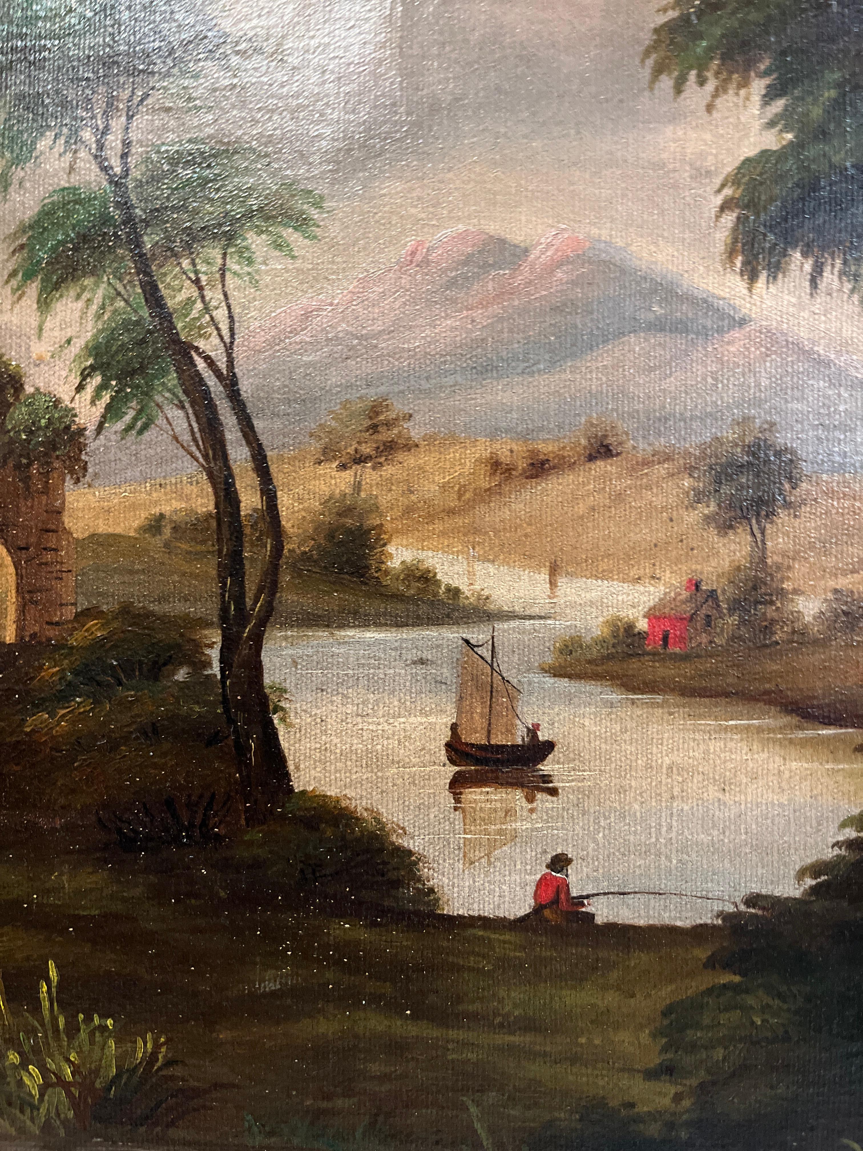 Rococo Mid 19th Century French Landscape With Castle Ruins For Sale