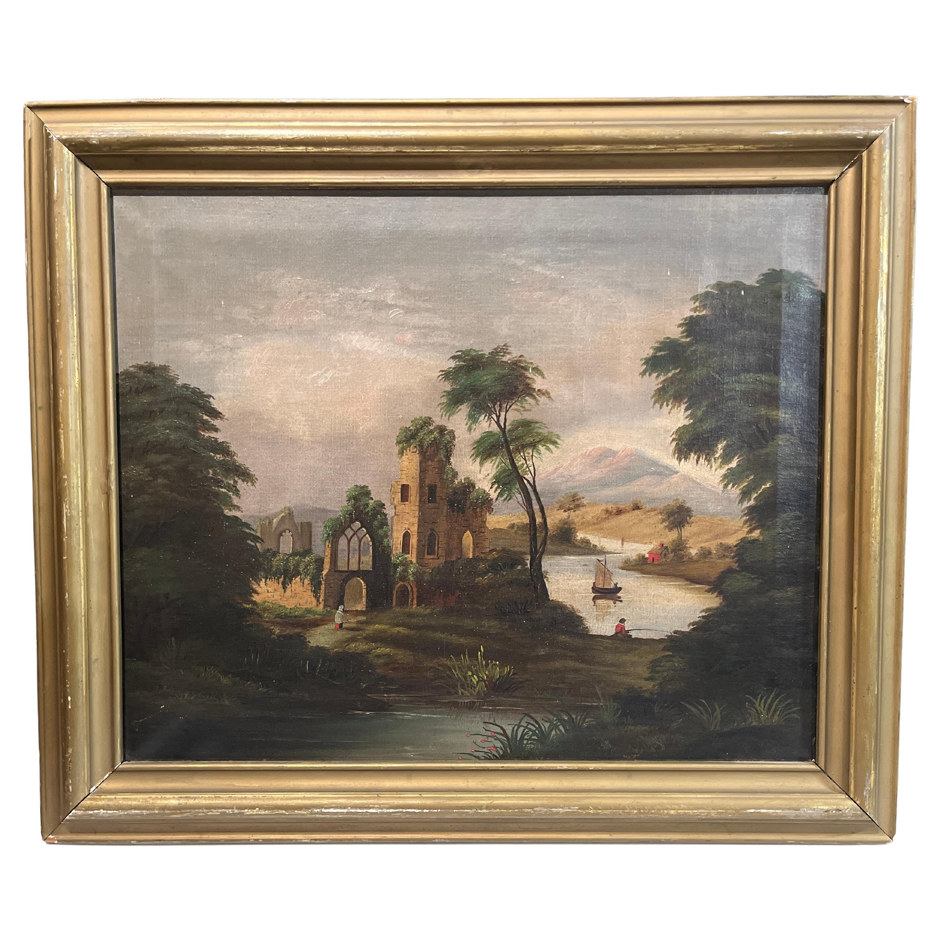 Mid 19th Century French Landscape With Castle Ruins