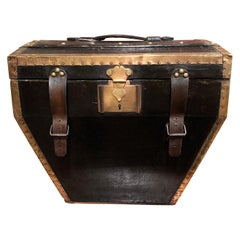 Antique Mid-19th Century, French Leather and Copper Hat Box from Maison Cosse in Paris