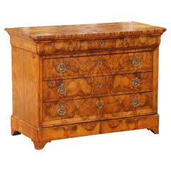 Mid 19th Century French Louis Philippe Burl Walnut Five-Drawer Chest Commode