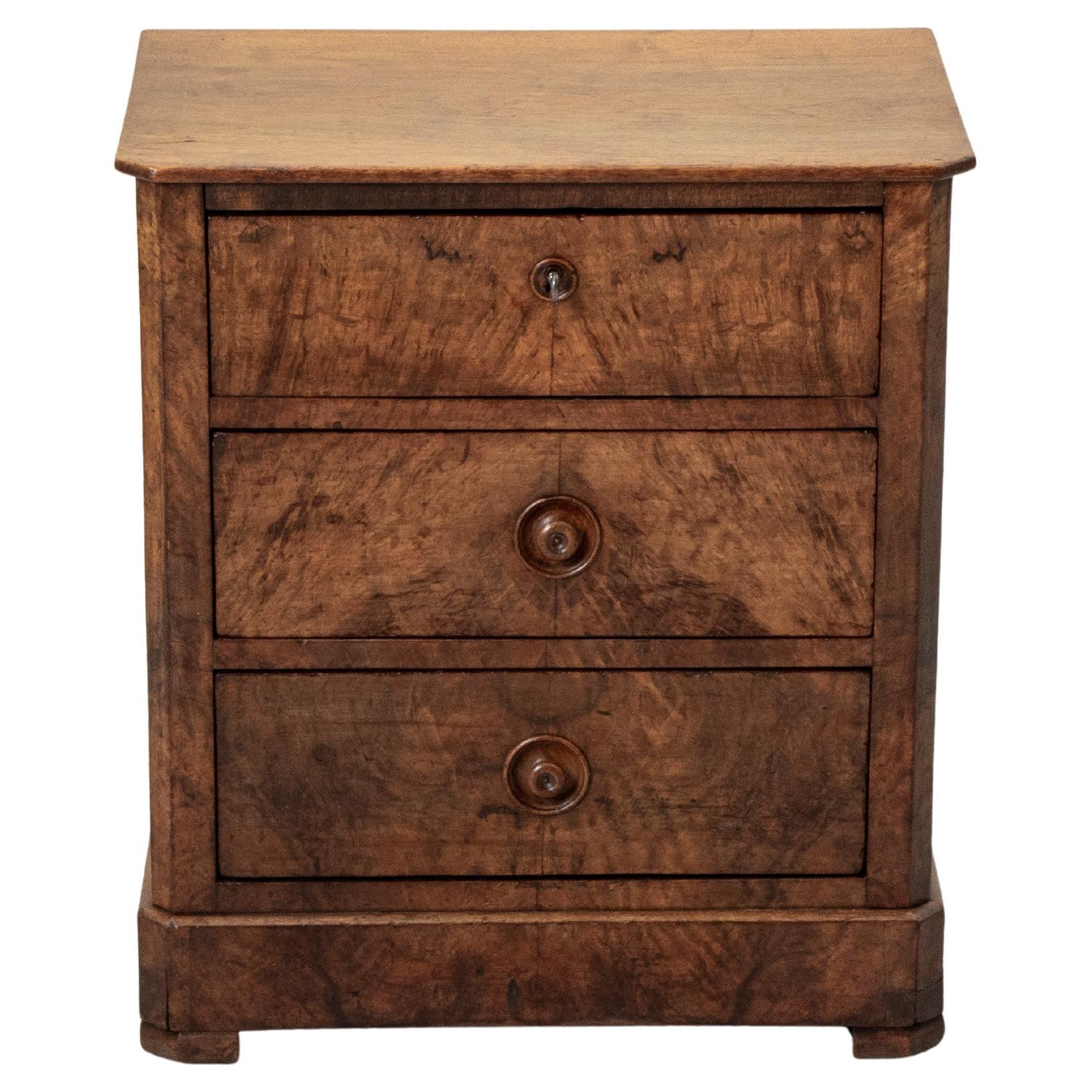Mid 19th Century French Louis Philippe Burl Walnut Nightstand, Chest, Side Table