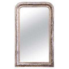 Mid-19th Century French Louis Philippe Carved Silvered Mirror with Foliage Decor