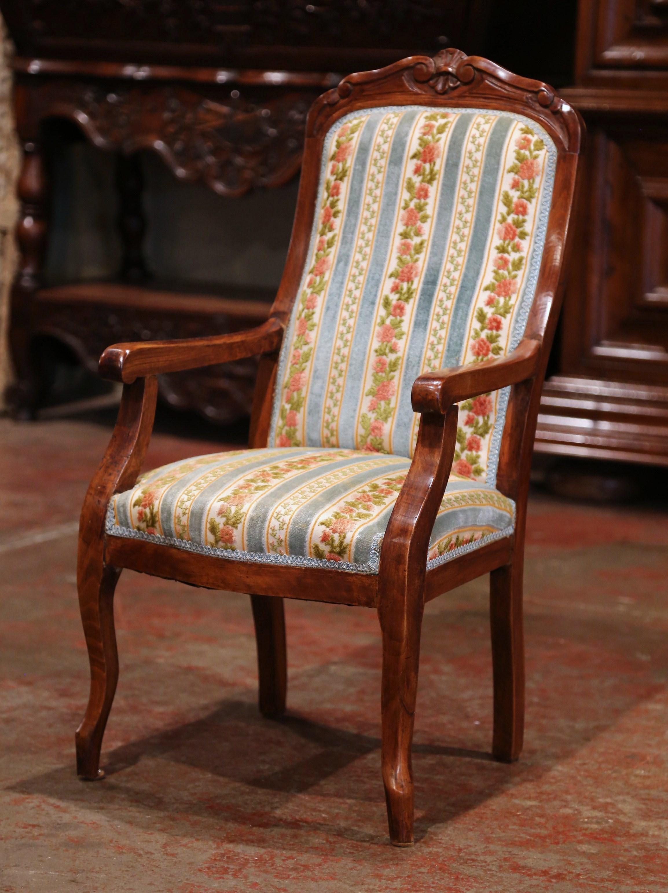 Mid-19th Century French Louis Philippe Carved Walnut and Velvet Child Armchair 2