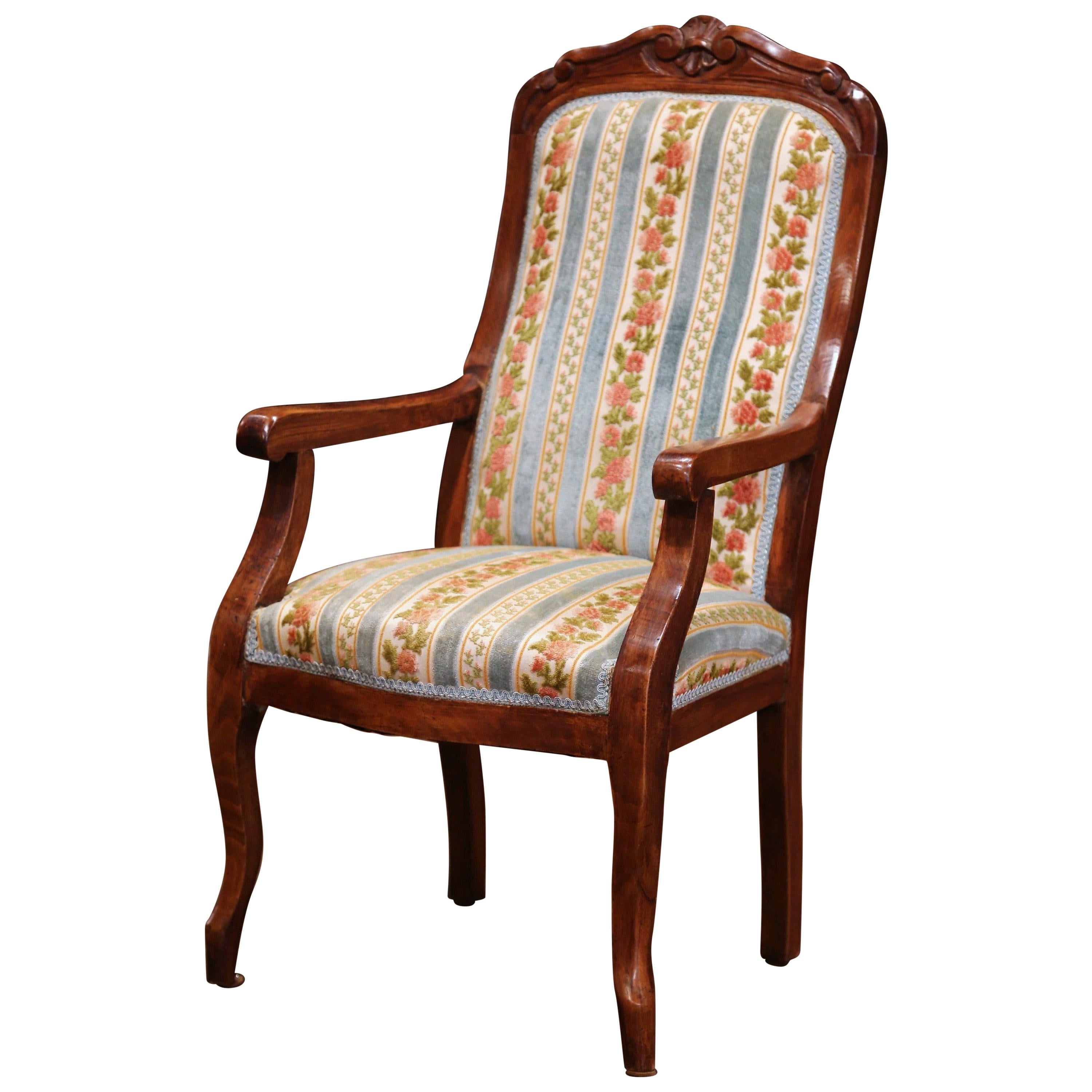 Mid-19th Century French Louis Philippe Carved Walnut and Velvet Child Armchair