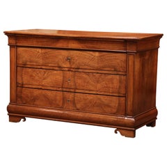 Antique Mid-19th Century French Louis Philippe Carved Walnut Four-Drawer Commode