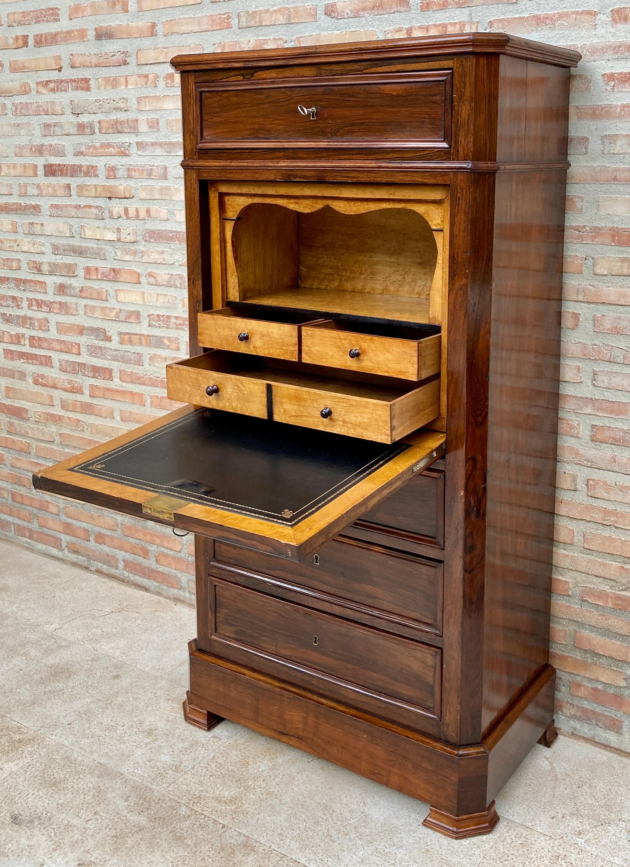 Mid 19th Century French Louis Philippe Carved Walnut Secretary Cabinet, 1890s In Good Condition For Sale In Miami, FL