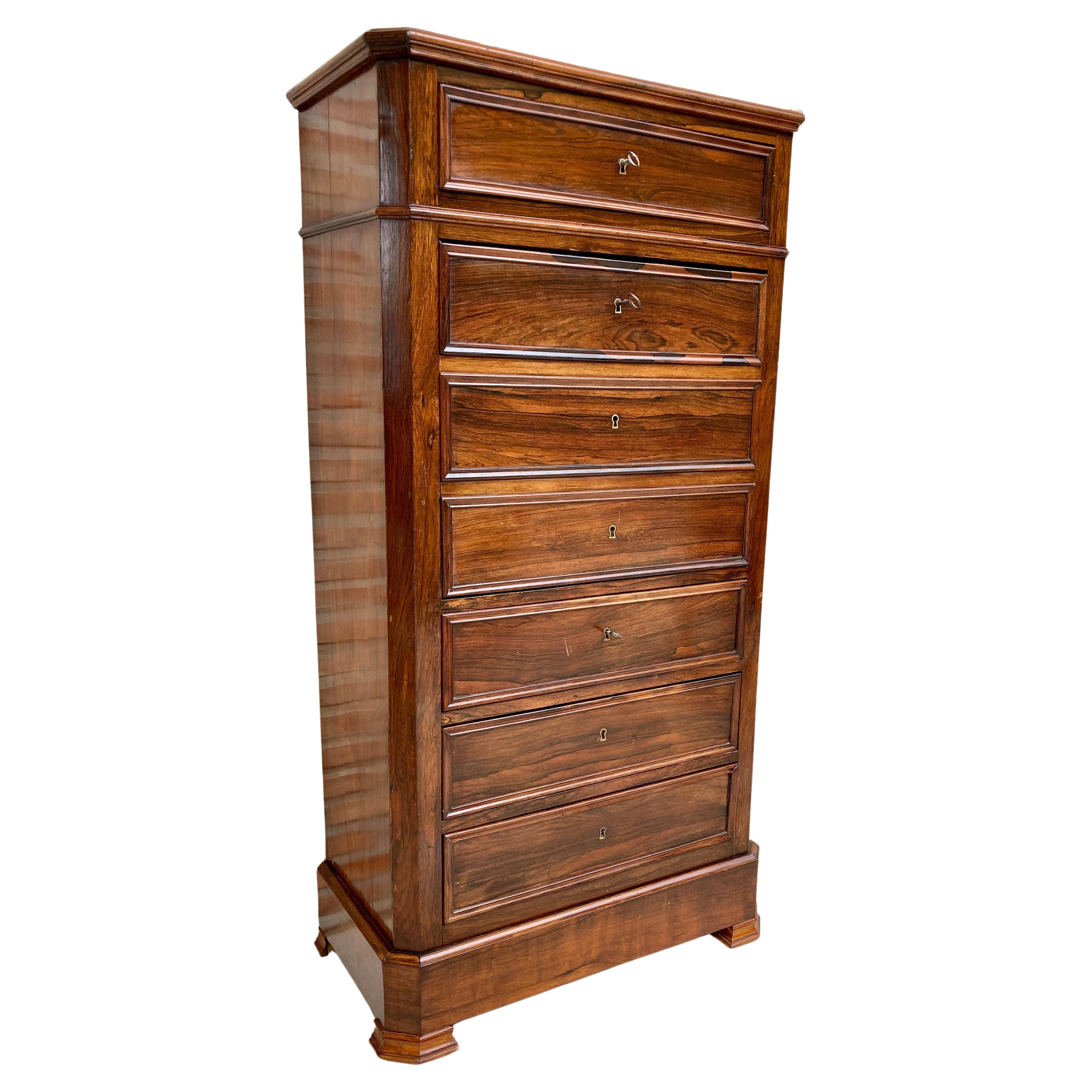 Mid 19th Century French Louis Philippe Carved Walnut Secretary Cabinet, 1890s For Sale