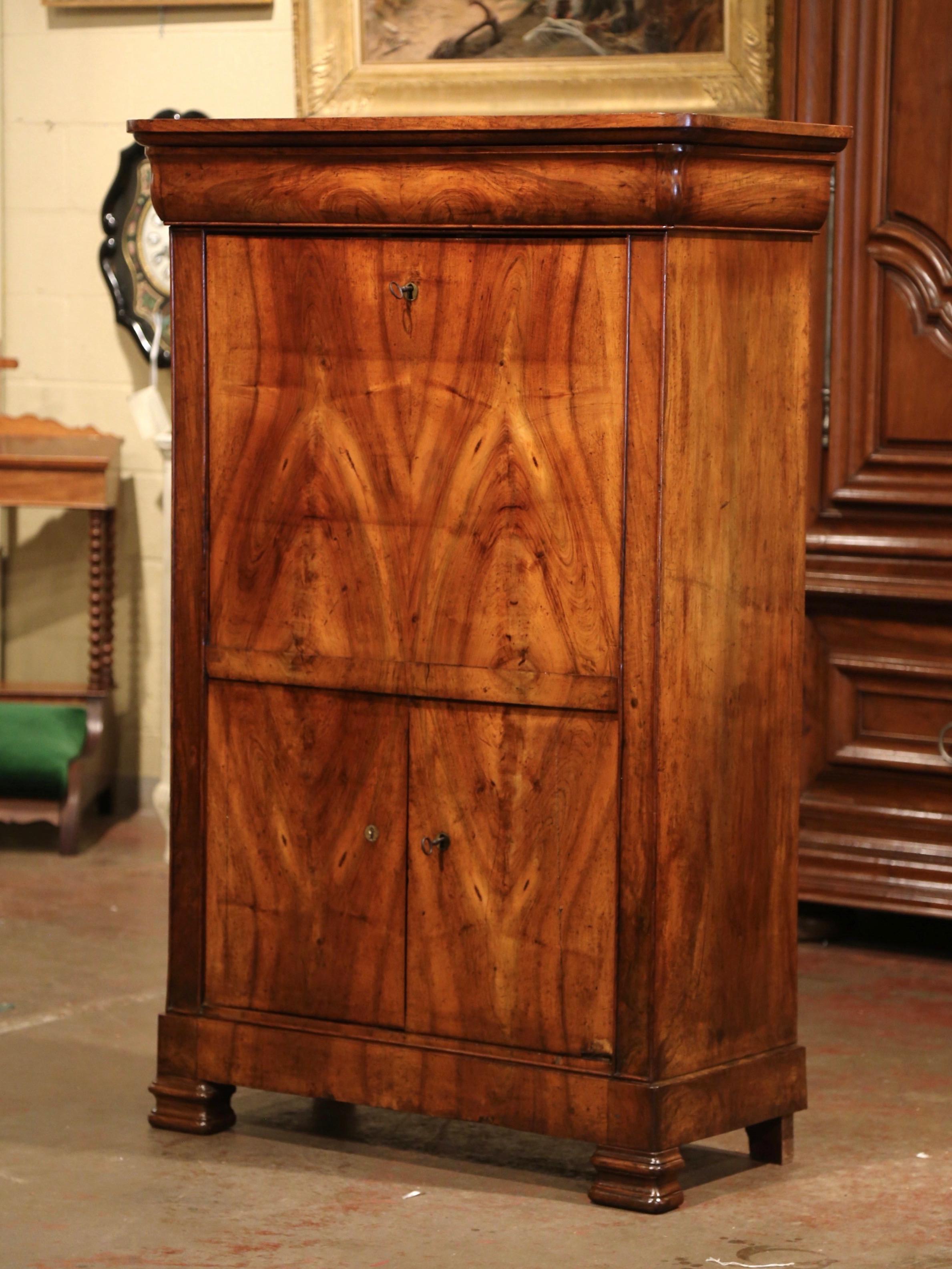 Hand-Carved Mid-19th Century French Louis Philippe Carved Walnut Secretary Cabinet For Sale