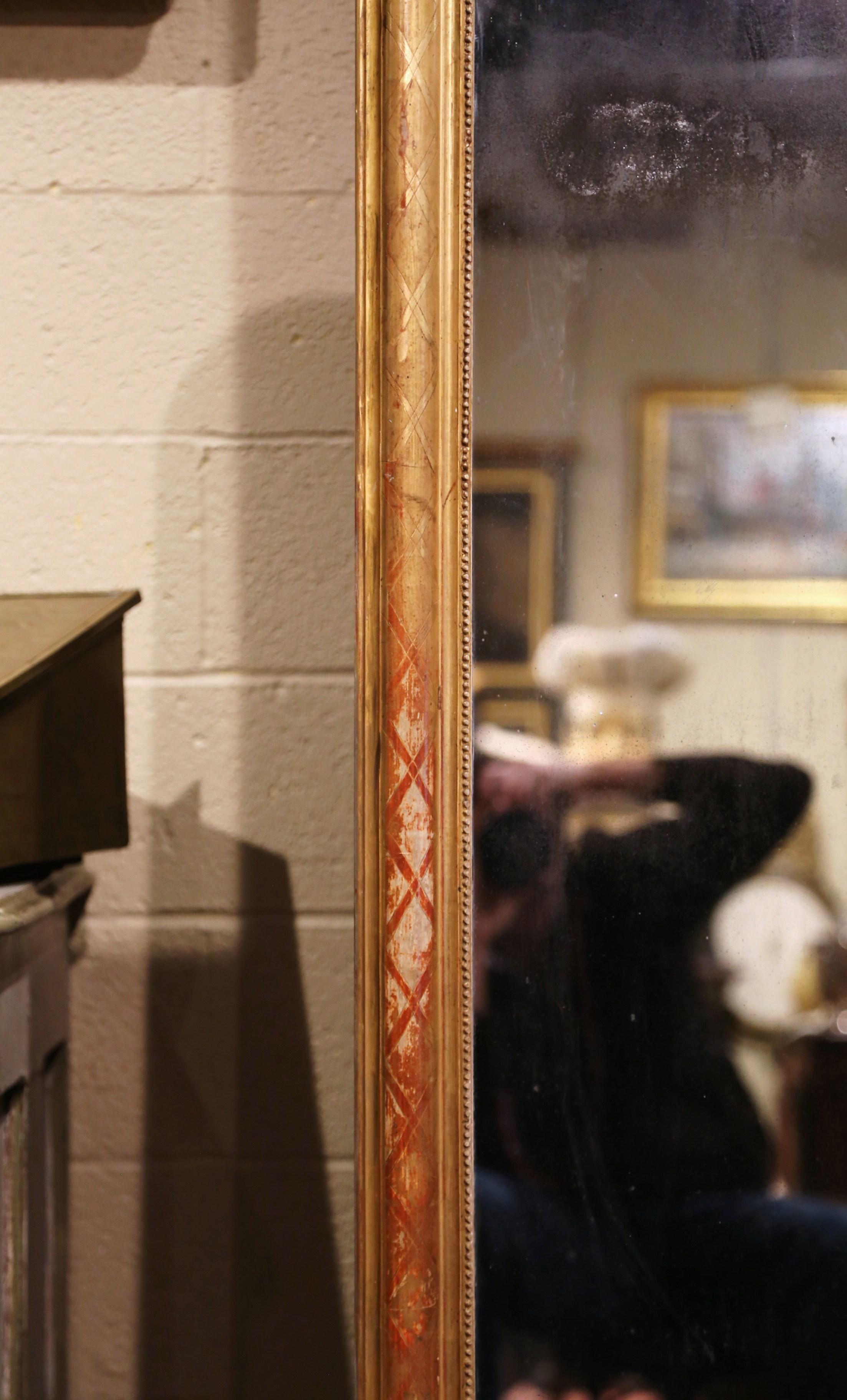 Mercury Glass Mid-19th Century French Louis Philippe Giltwood Mirror with Engraved Decor