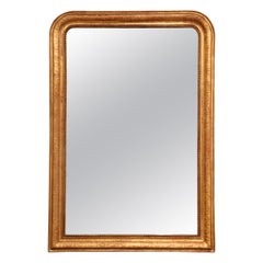 Antique Mid-19th Century French Louis Philippe Gilt Wood Mirror with Engraved Decor