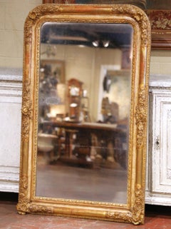 Mid-19th Century French Louis Philippe Giltwood Wall Mirror with Floral Motifs