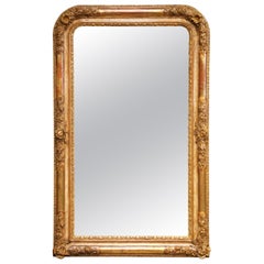 Mid-19th Century French Louis Philippe Giltwood Wall Mirror with Floral Motifs