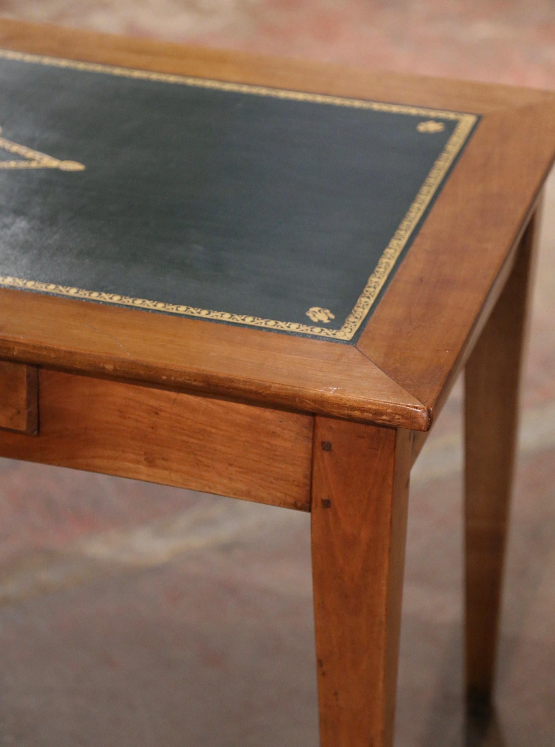 Mid-19th Century French Louis Philippe Leather Top Carved Cherry Side Table In Excellent Condition For Sale In Dallas, TX