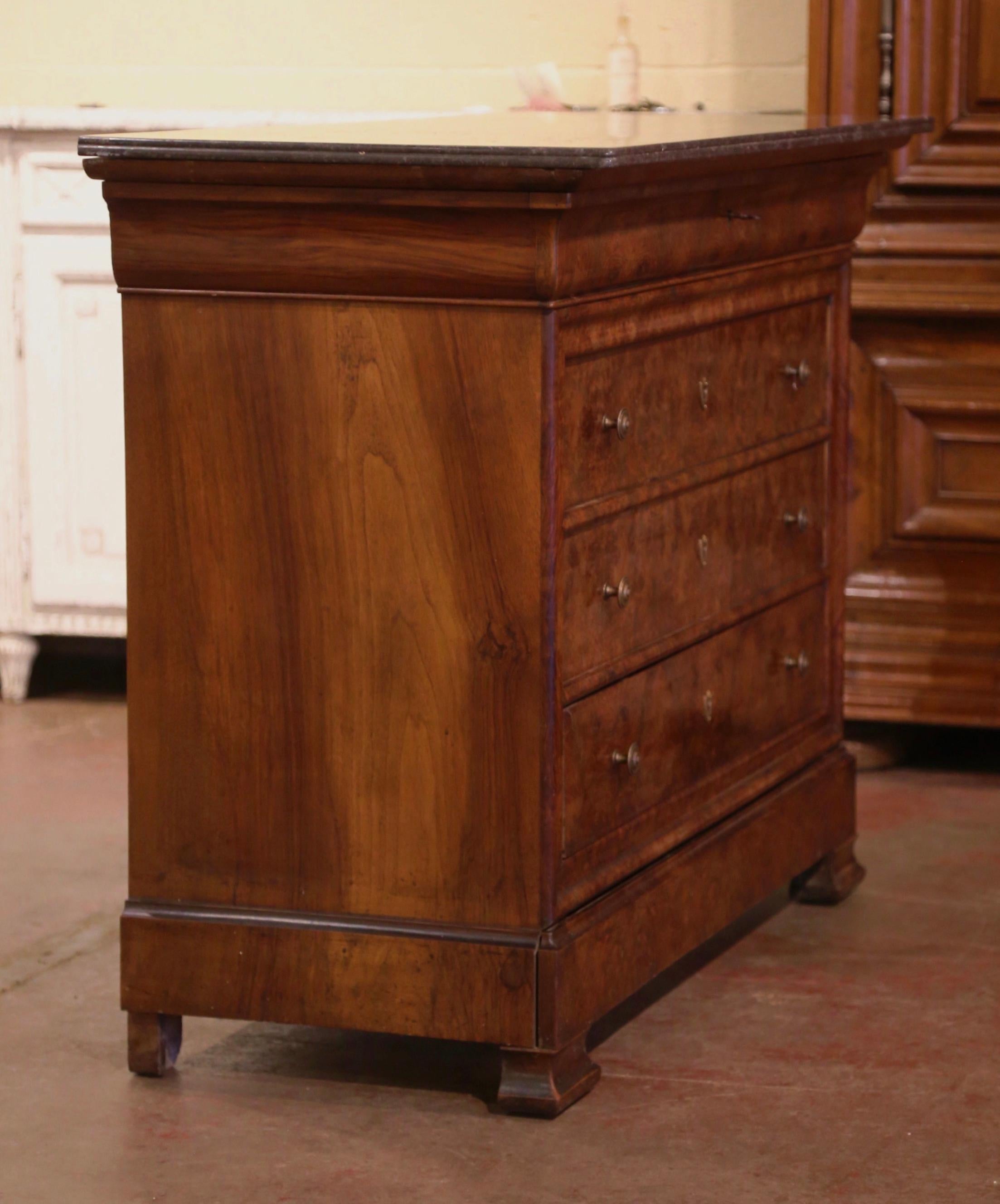 Mid-19th Century French Louis Philippe Marble Top Burl Walnut Five-Drawer Chest 8