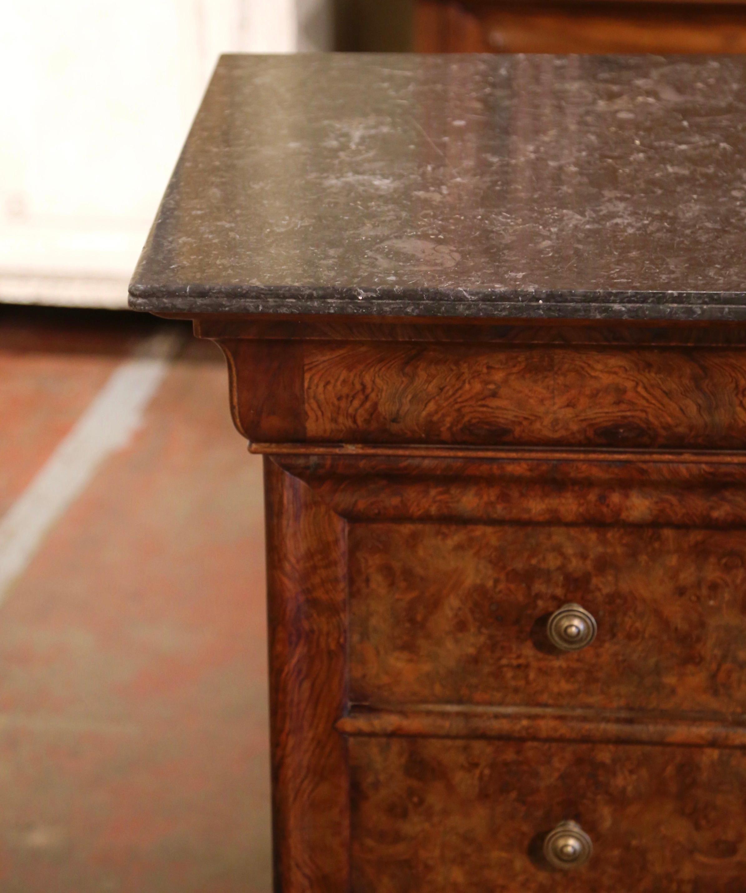 Mid-19th Century French Louis Philippe Marble Top Burl Walnut Five-Drawer Chest 2