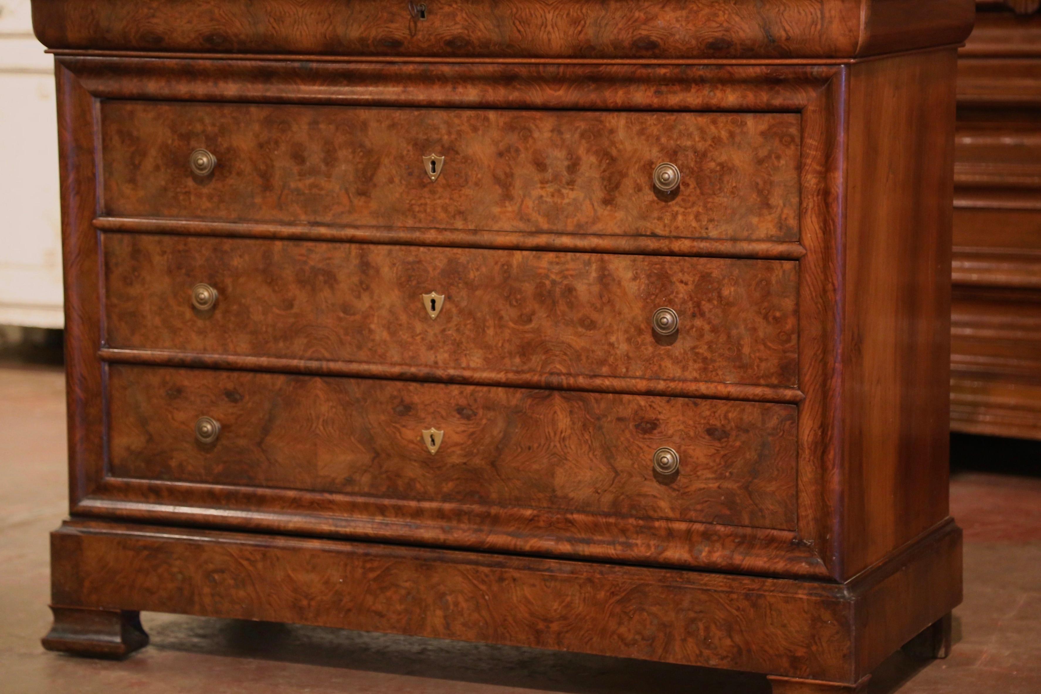 Mid-19th Century French Louis Philippe Marble Top Burl Walnut Five-Drawer Chest 4