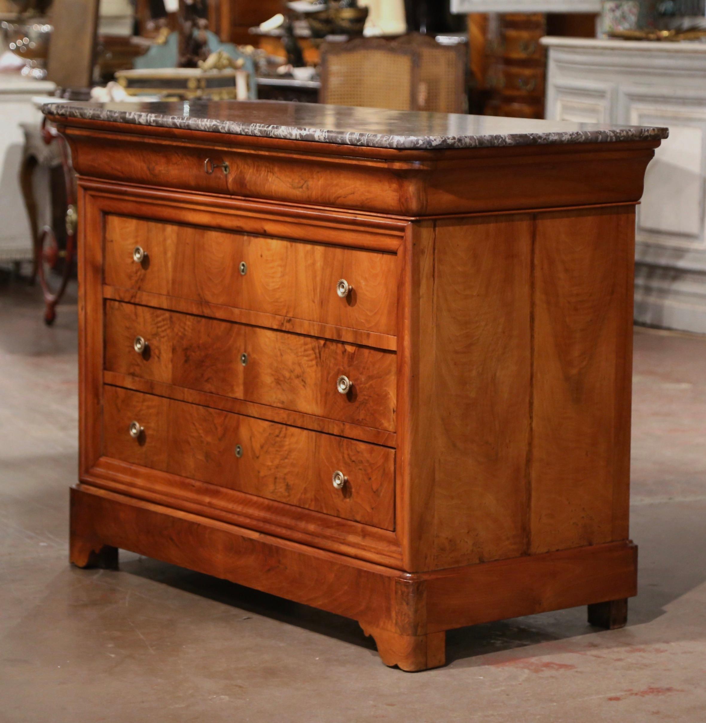Mid-19th Century French Louis Philippe Marble Top Walnut Four-Drawer Chest For Sale 6