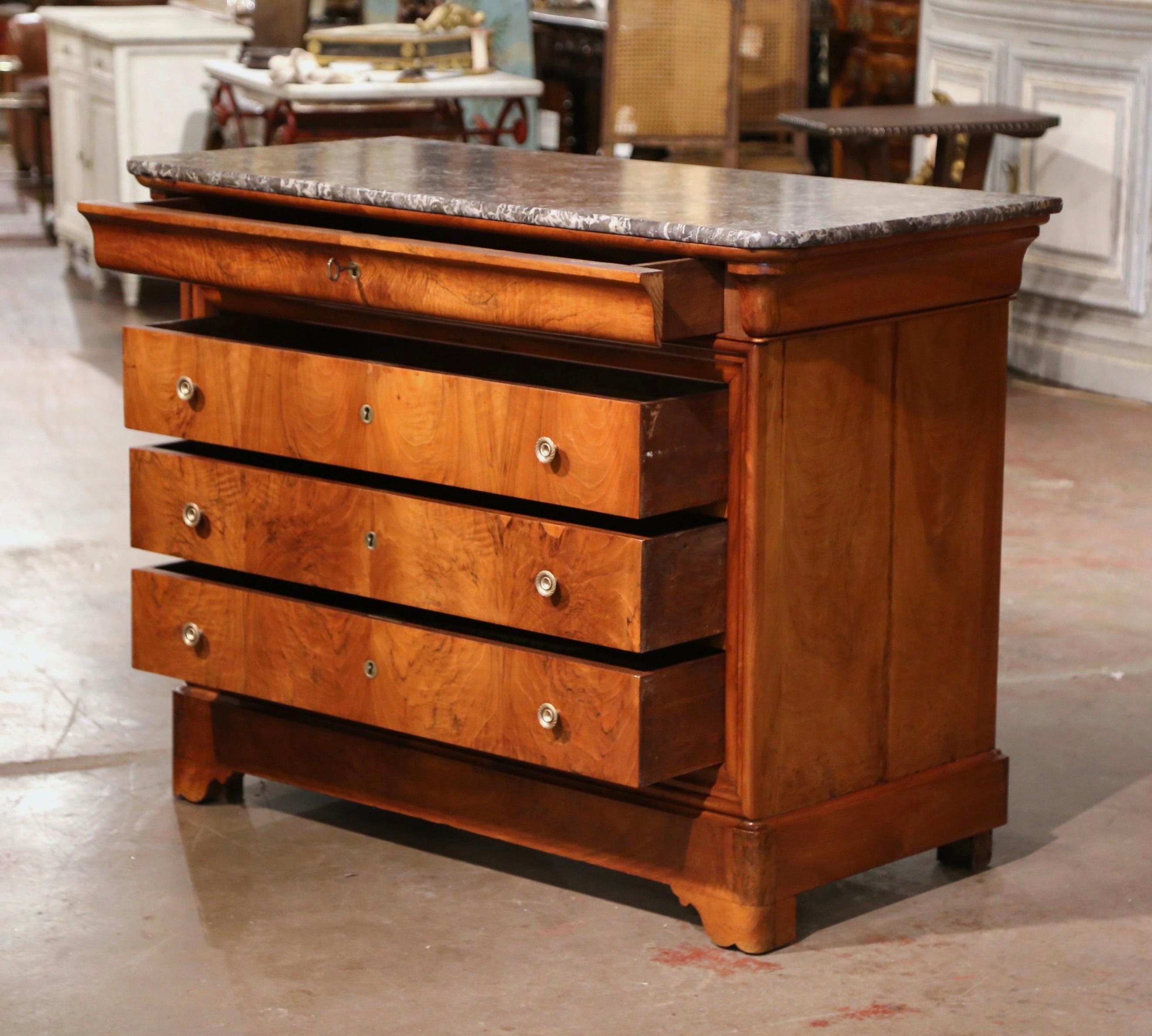 Mid-19th Century French Louis Philippe Marble Top Walnut Four-Drawer Chest For Sale 4