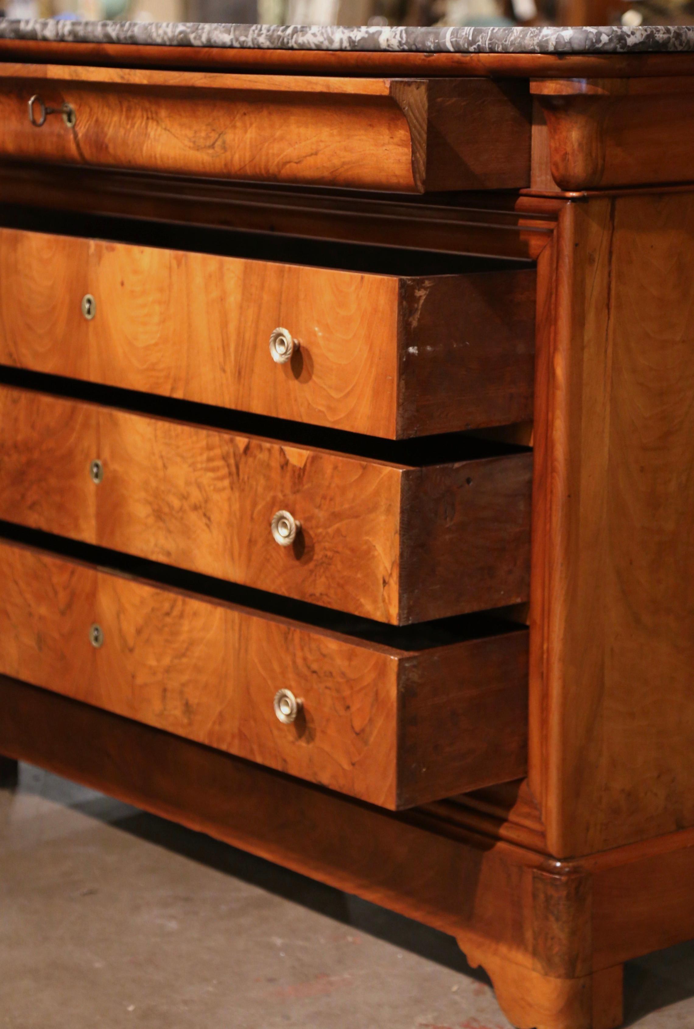 Mid-19th Century French Louis Philippe Marble Top Walnut Four-Drawer Chest For Sale 5