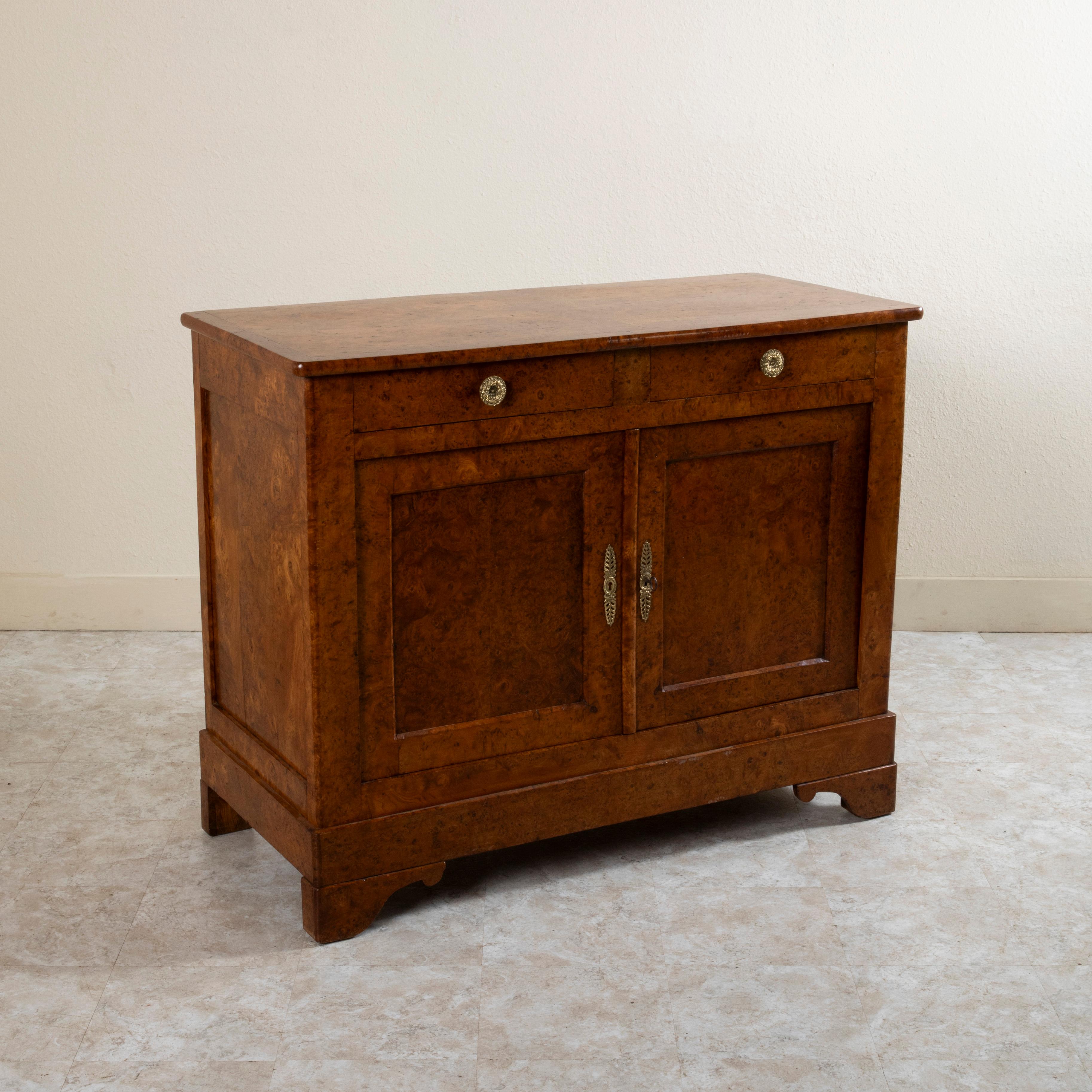 Gilt Mid-19th Century French Louis Philippe Period Burl Elm Buffet or Sideboard For Sale