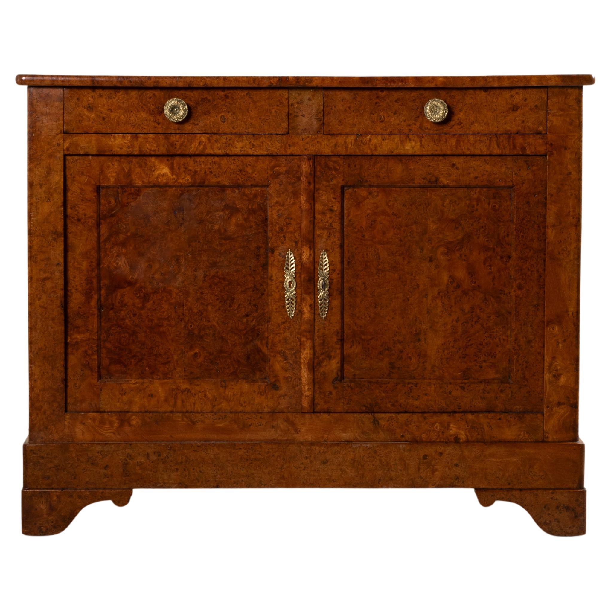 Mid-19th Century French Louis Philippe Period Burl Elm Buffet or Sideboard For Sale