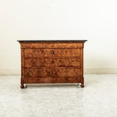 Mid-19th Century French Louis Philippe Period Burl Elm Commode, Chest of Drawers