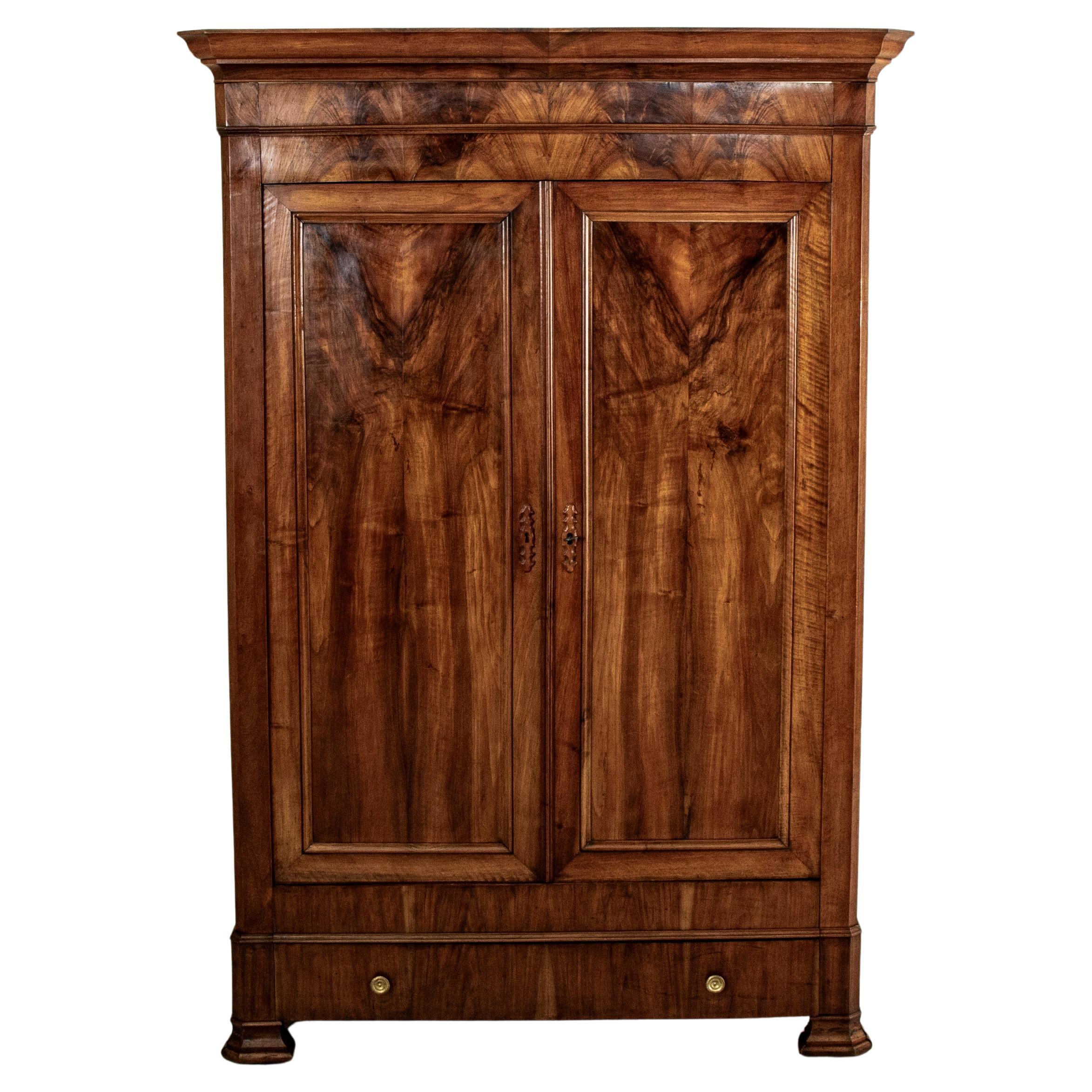 Mid-19th Century French Louis Philippe Period Burl Walnut Armoire or Wardrobe For Sale