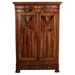 Antique Mid-19th Century French Louis Philippe Period Burl Walnut Armoire or Wardrobe