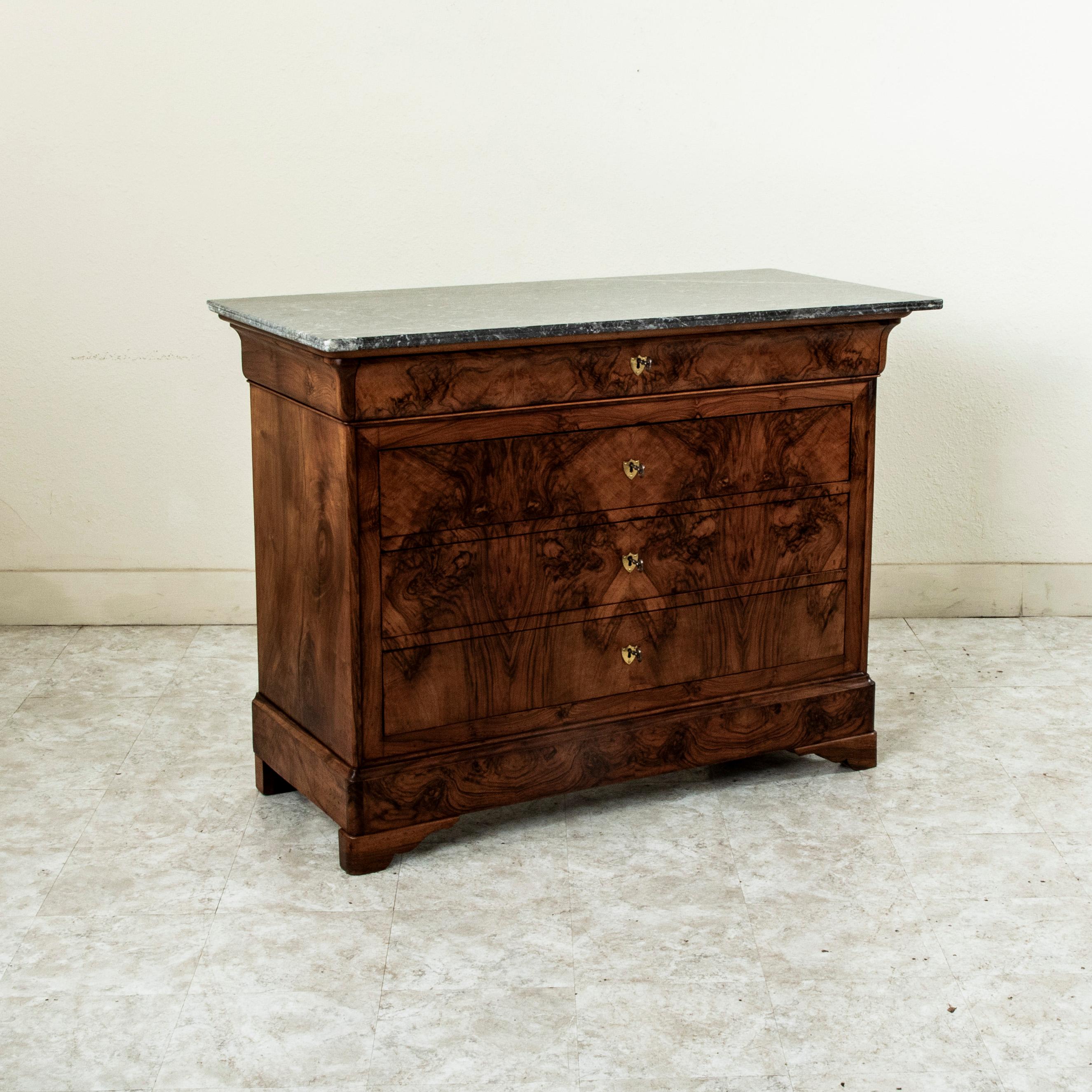 Mid-19th Century French Louis Philippe Period Burl Walnut Commode or Chest In Good Condition For Sale In Fayetteville, AR