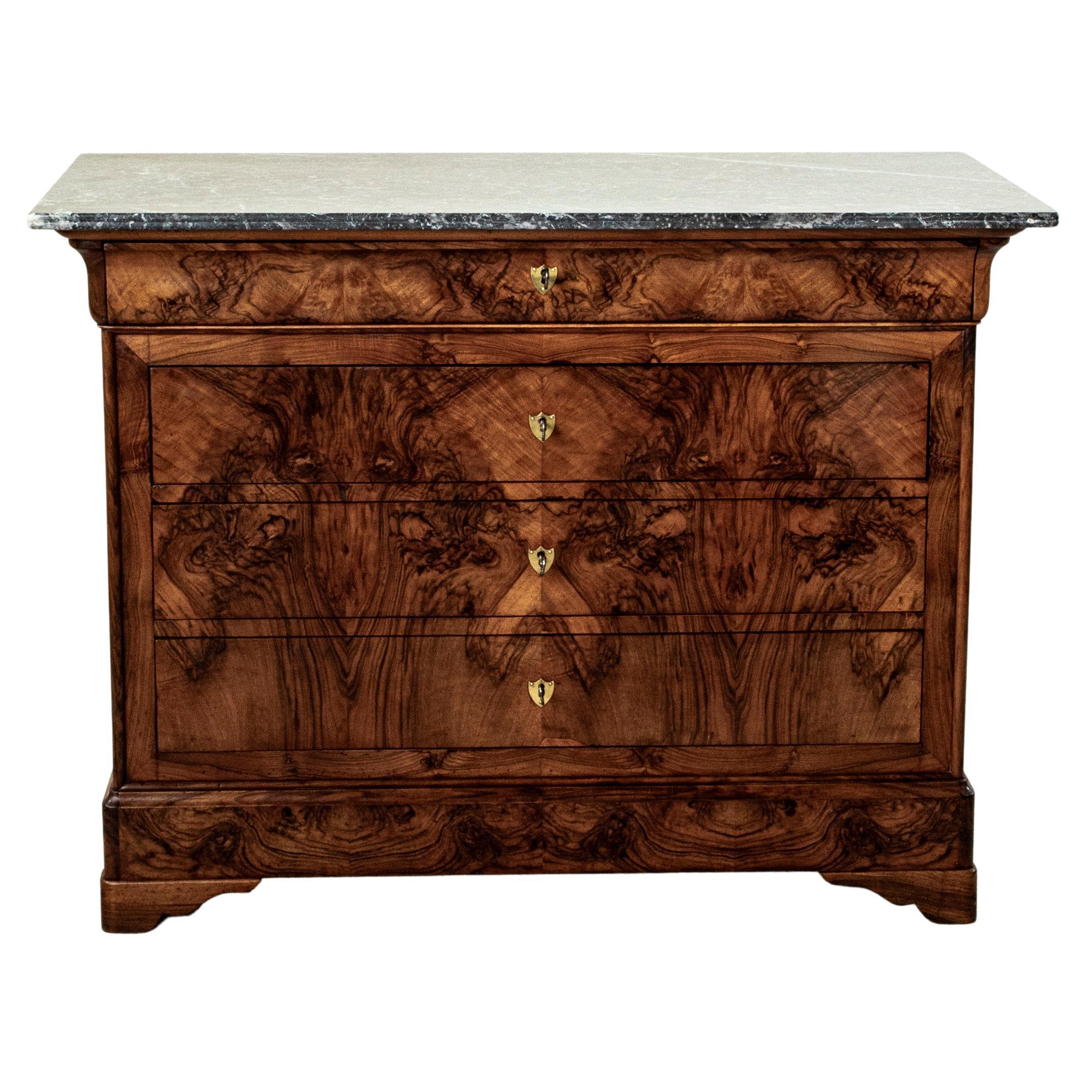 Mid-19th Century French Louis Philippe Period Burl Walnut Commode or Chest For Sale