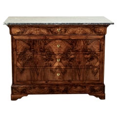 Mid-19th Century French Louis Philippe Period Burl Walnut Commode or Chest