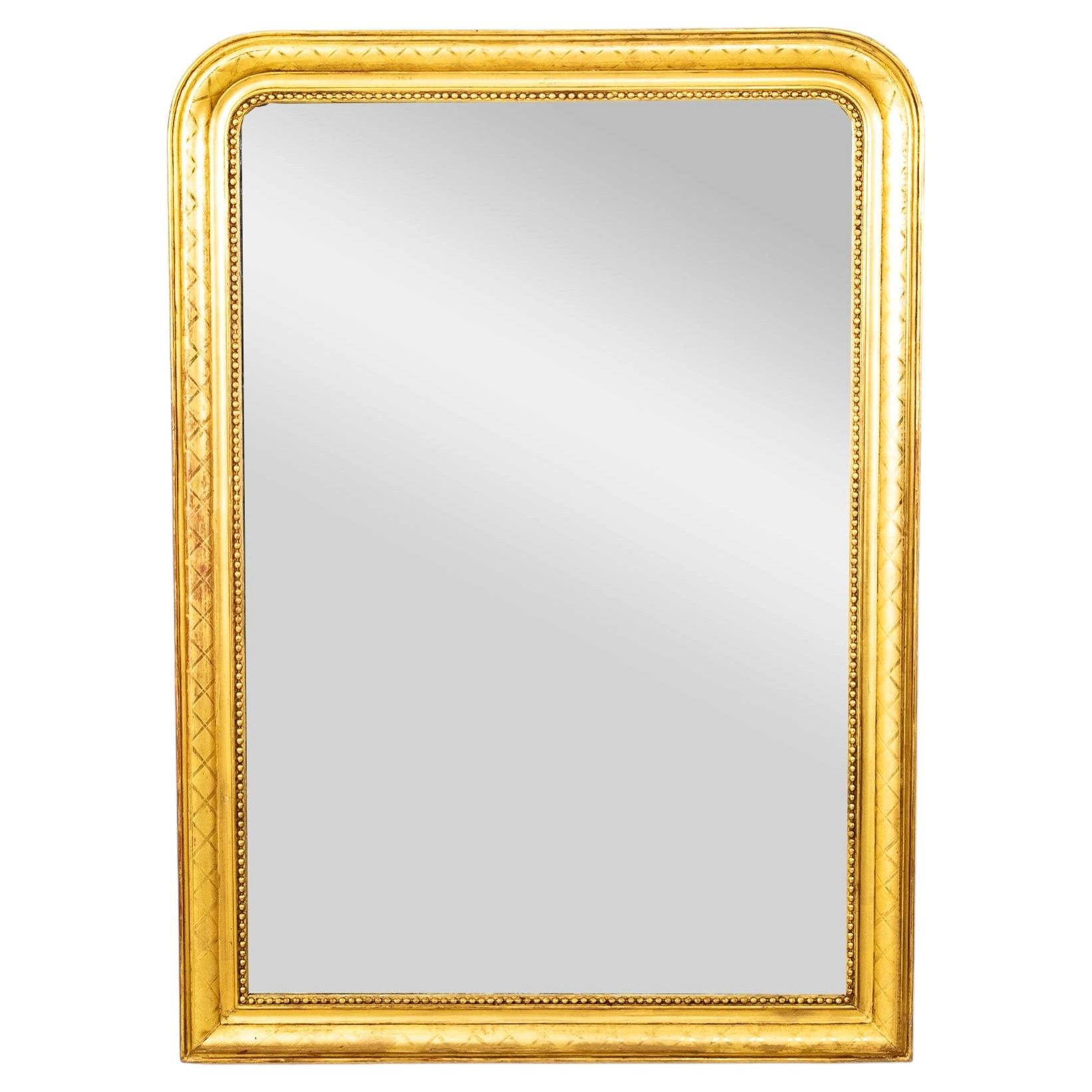 Mid-19th Century French Louis Philippe Period Gilt Wood Wall Mirror 55 H X 39 W