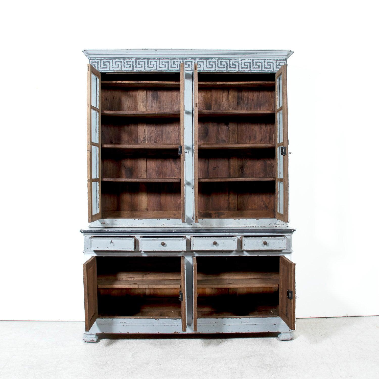 Mid-19th Century French Louis Philippe Period Painted Bookcase/Buffet Deux Corps (Französisch) im Angebot