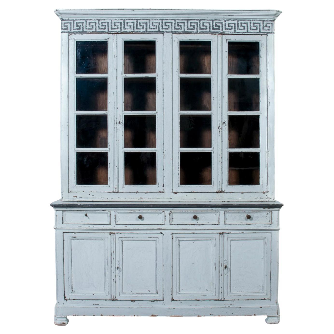 Mid-19th Century French Louis Philippe Period Painted Bookcase/Buffet Deux Corps