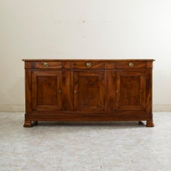 Mid-19th Century French Louis Philippe Period Walnut Enfilade, Buffet, Sideboard
