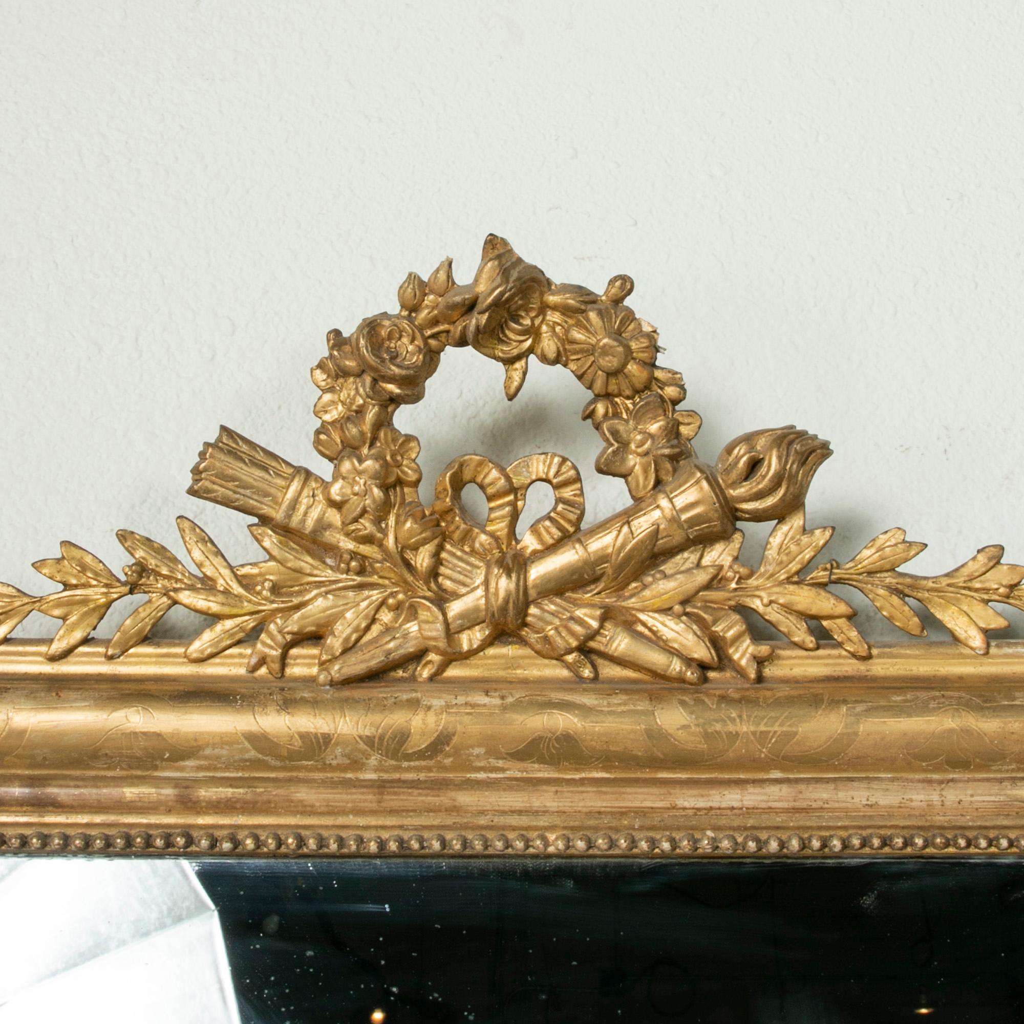 Mid-19th Century French Louis Philippe Style Gilt Wood Mirror, Louis XVI Motif 2