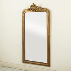 Mid-19th Century French Louis Philippe Style Gilt Wood Mirror With Top Crest