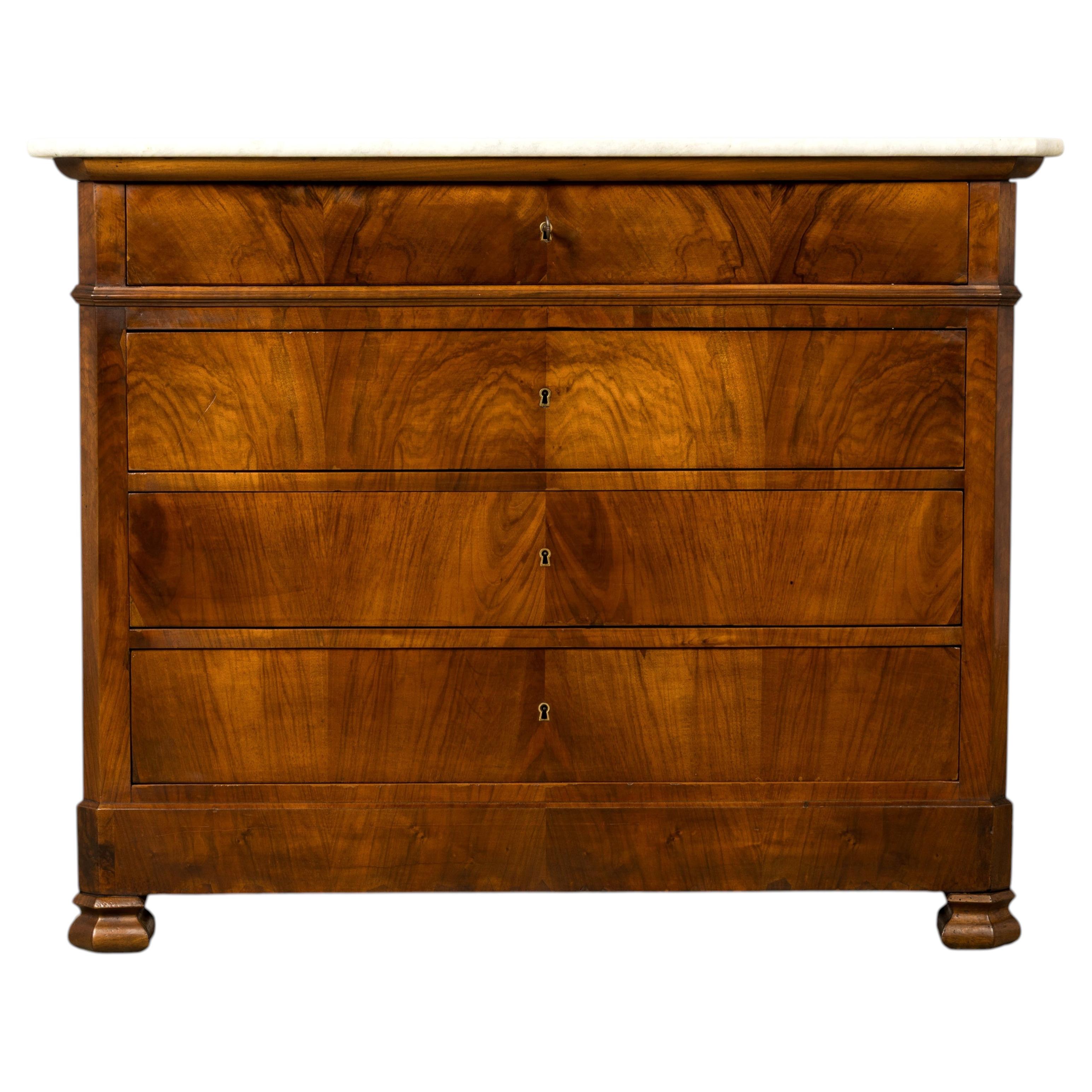 Mid-19th Century Louis Philippe Commode in Walnut & Marble, France